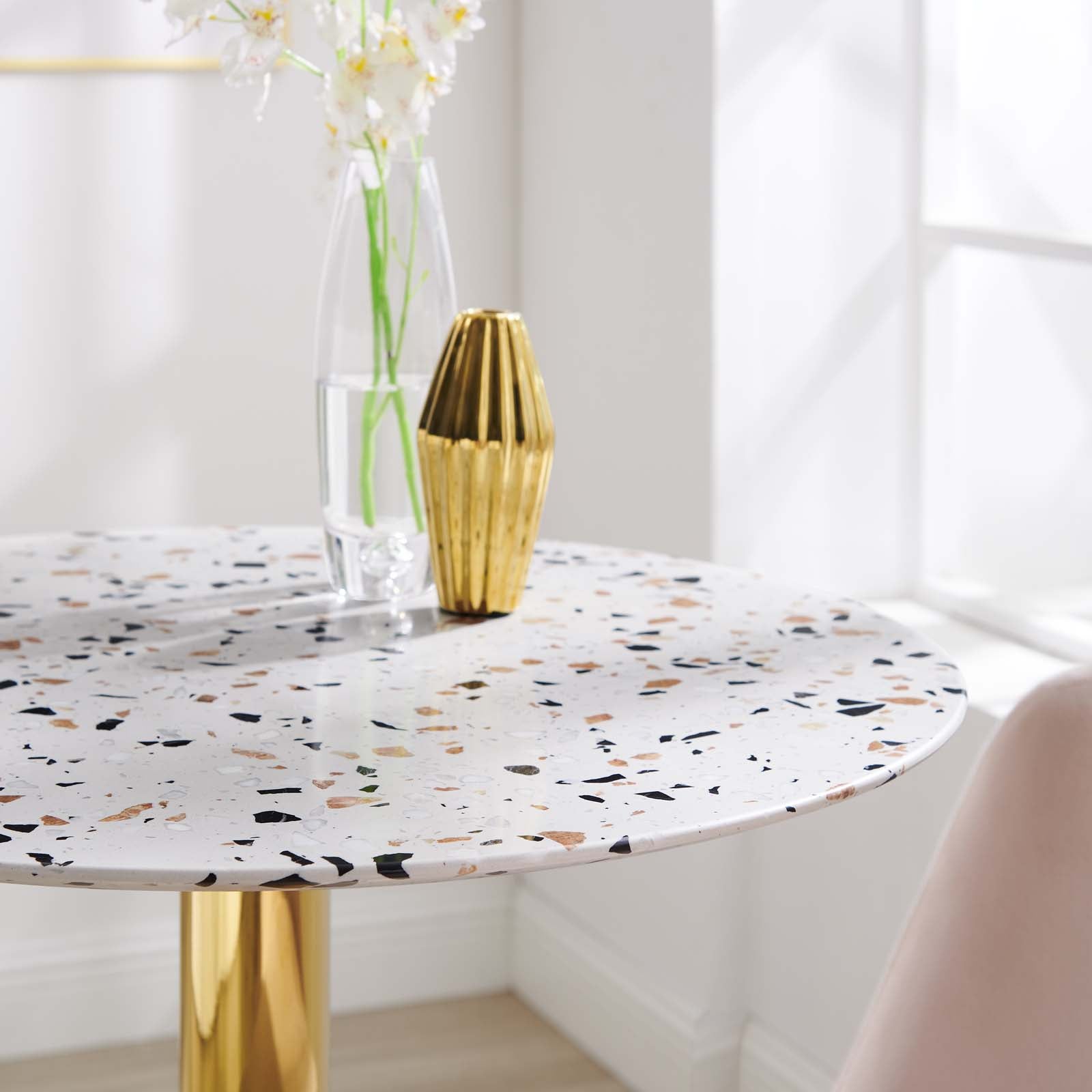 Verne 28" Round Terrazzo Dining Table By Modway - EEI-5701-GLD-WHI | Dining Tables |  Modishstore - 6
