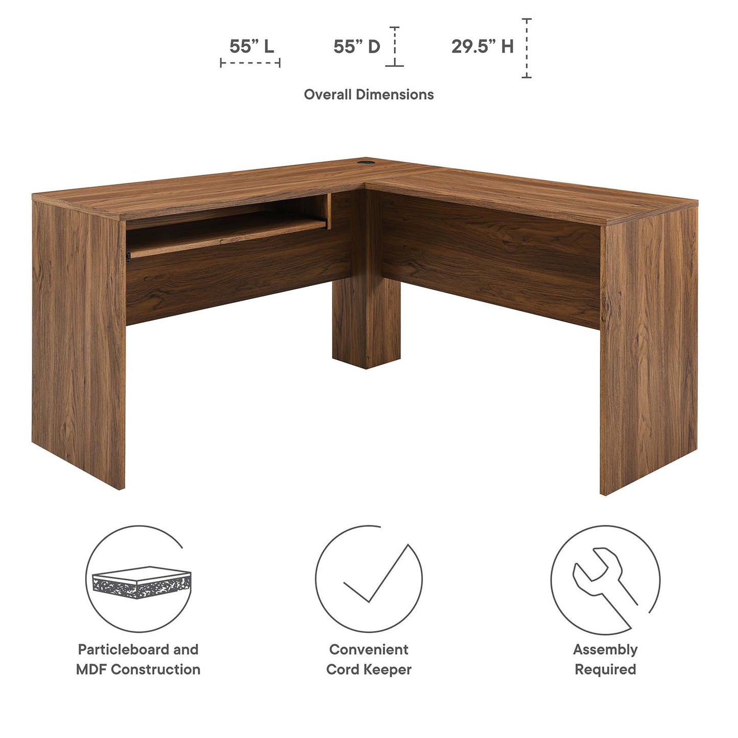 Venture L-Shaped Wood Office Desk By Modway - EEI-5703-WAL | Desks |  Modishstore - 8
