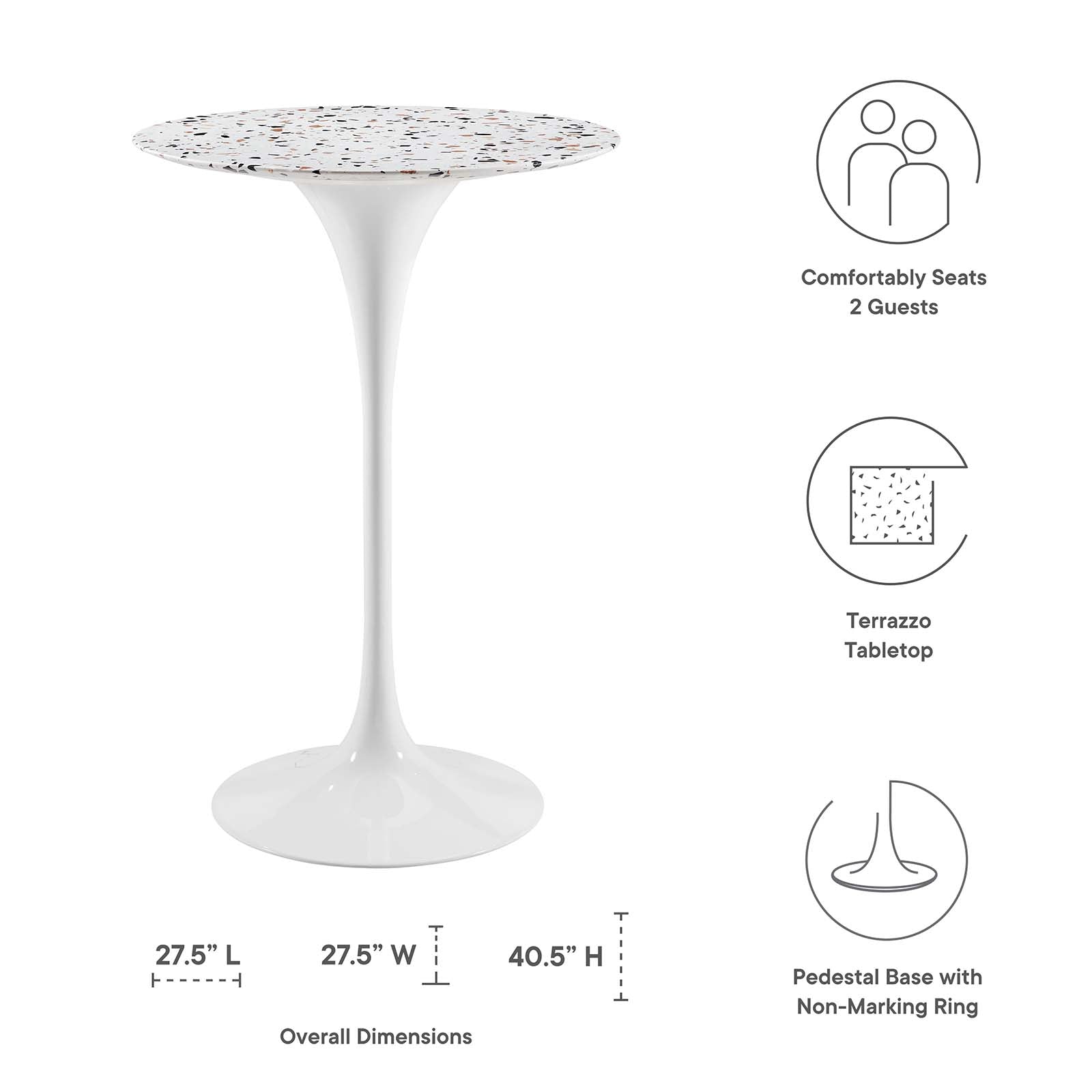 Lippa 28" Round Terrazzo Bar Table By Modway - EEI-5707-WHI-WHI | Bar Tables |  Modishstore - 5