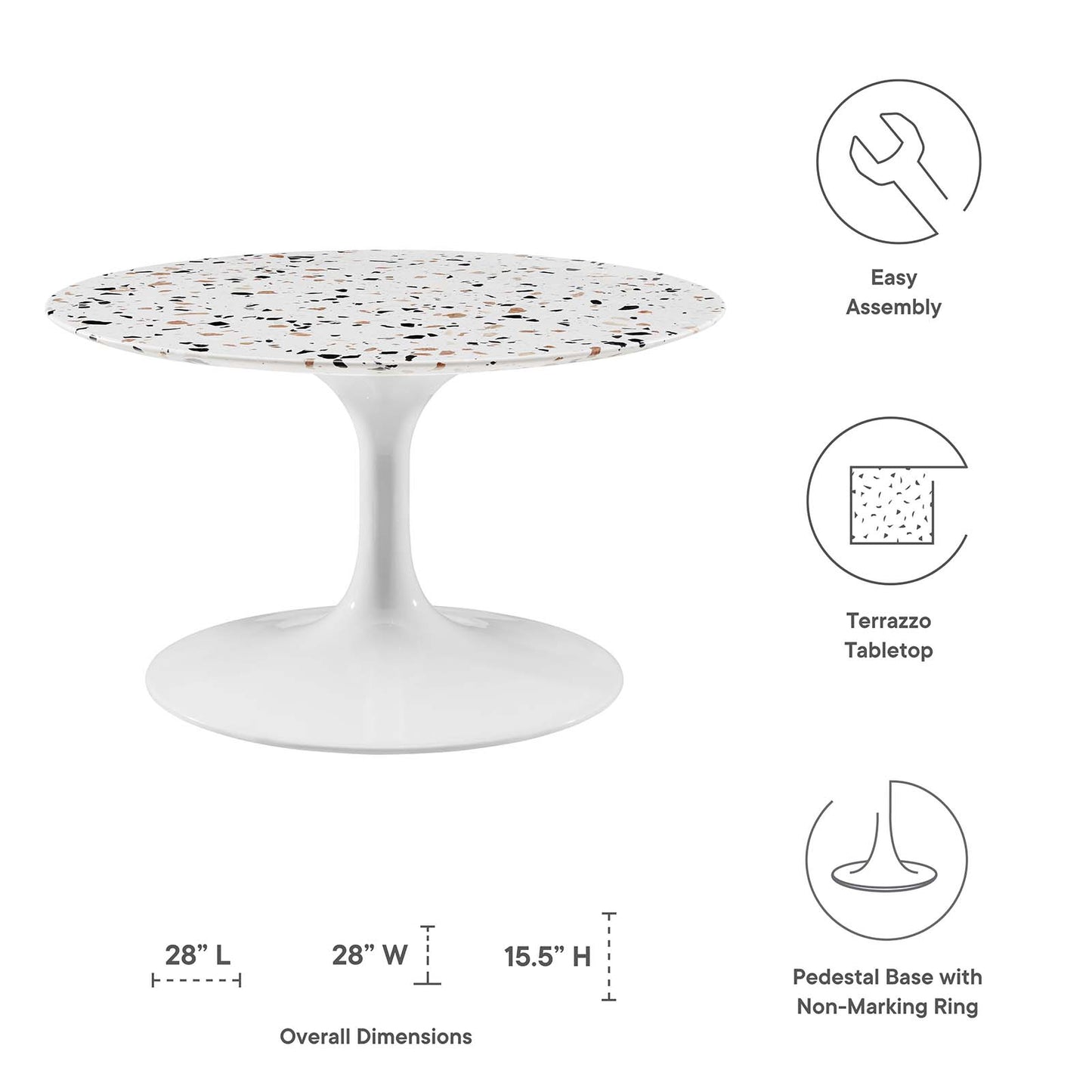 Lippa 28" Round Terrazzo Coffee Table By Modway - EEI-5710-WHI-WHI | Coffee Tables |  Modishstore - 5