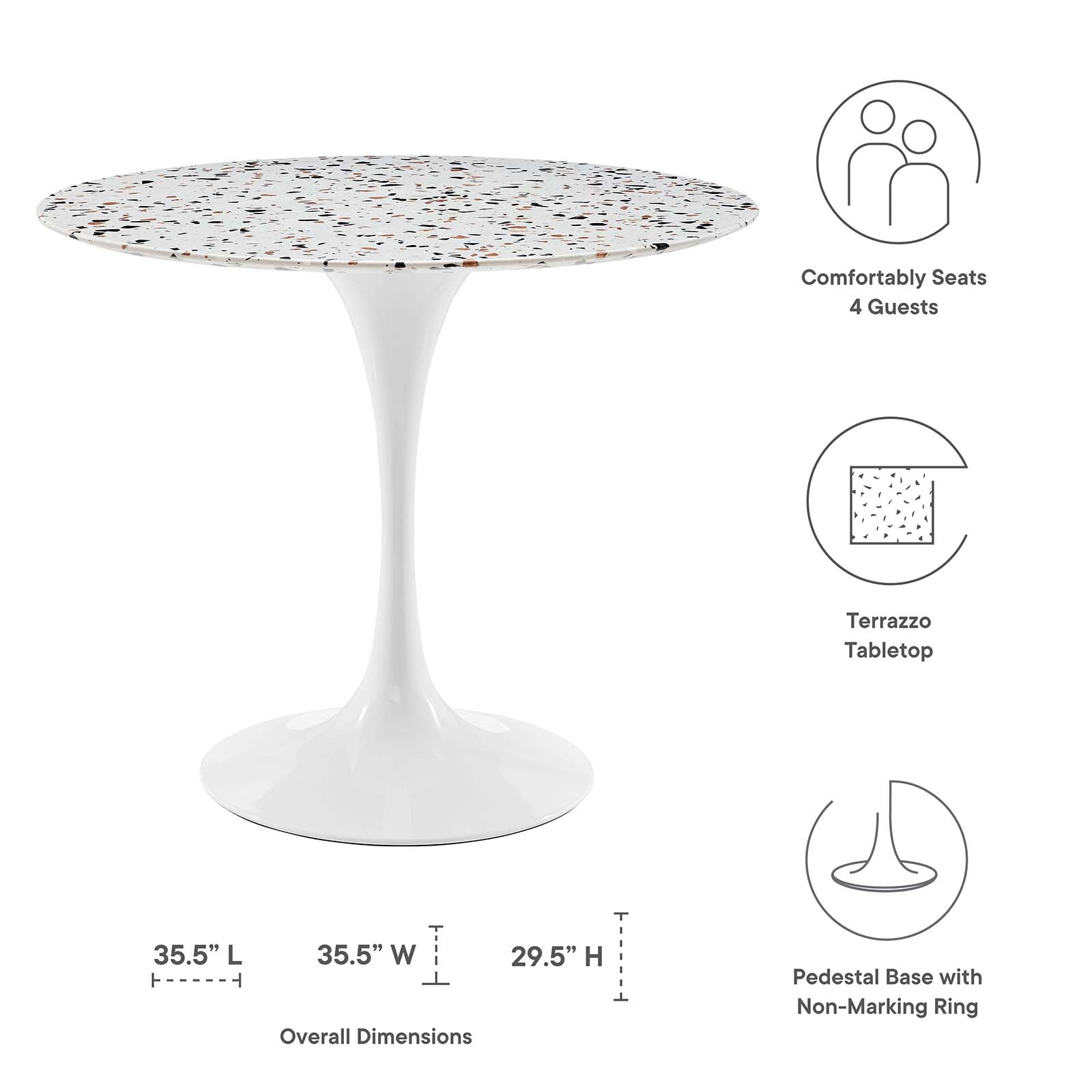 Lippa 36" Round Terrazzo Dining Table By Modway - EEI-5713-WHI-WHI | Dining Tables |  Modishstore - 5