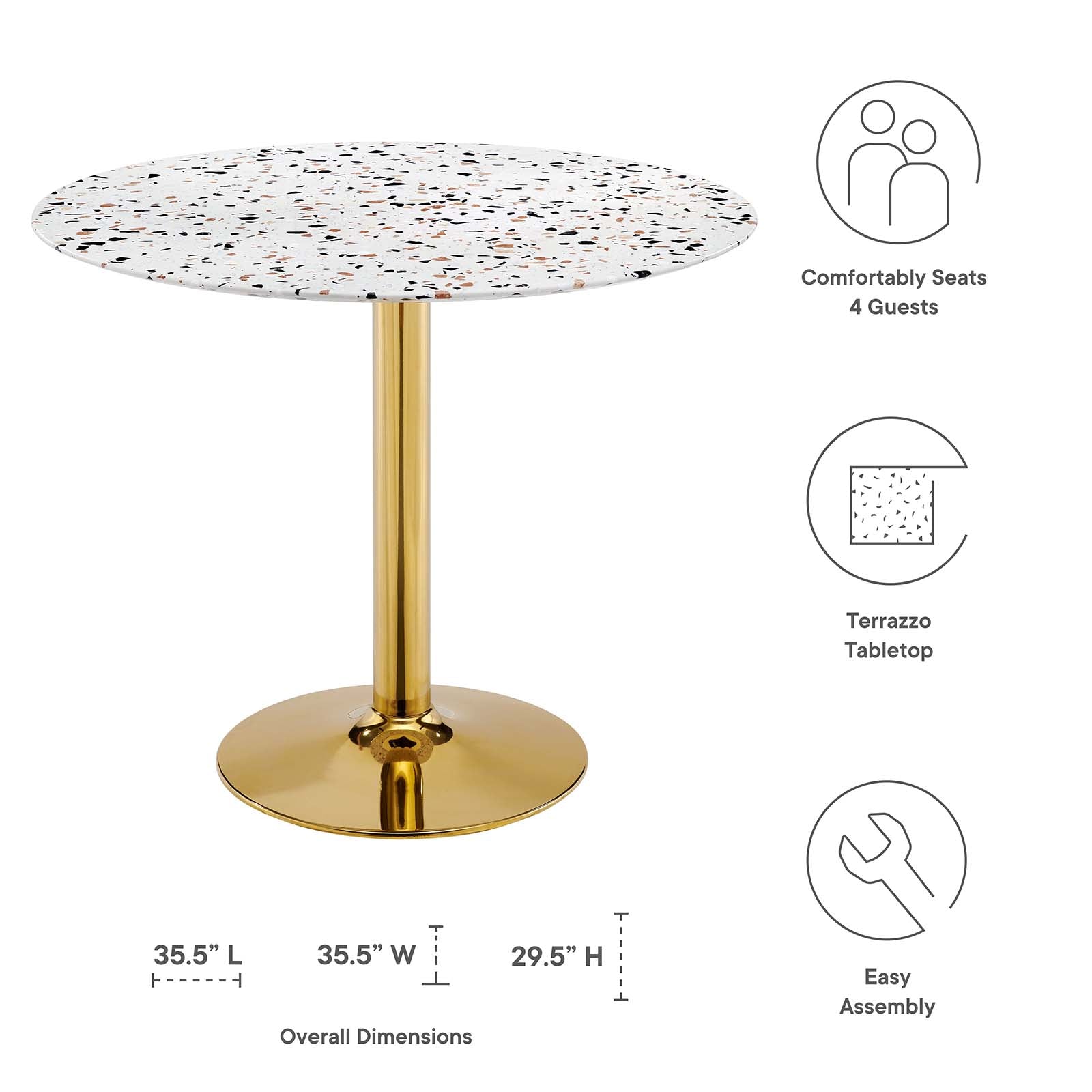 Verne 36" Round Gold White Terrazzo Dining Table By Modway - EEI-5717-GLD-WHI | Dining Tables |  Modishstore - 5
