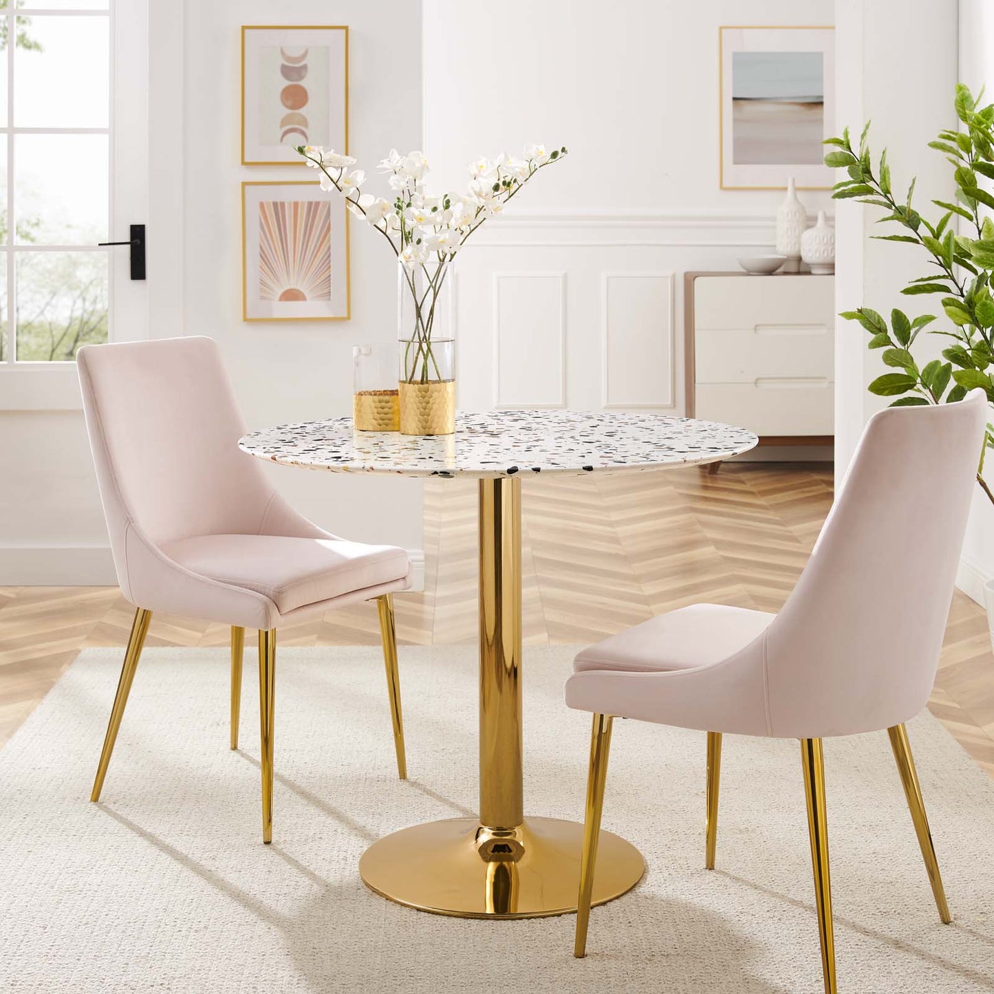 Verne 36" Round Gold White Terrazzo Dining Table By Modway - EEI-5717-GLD-WHI | Dining Tables |  Modishstore