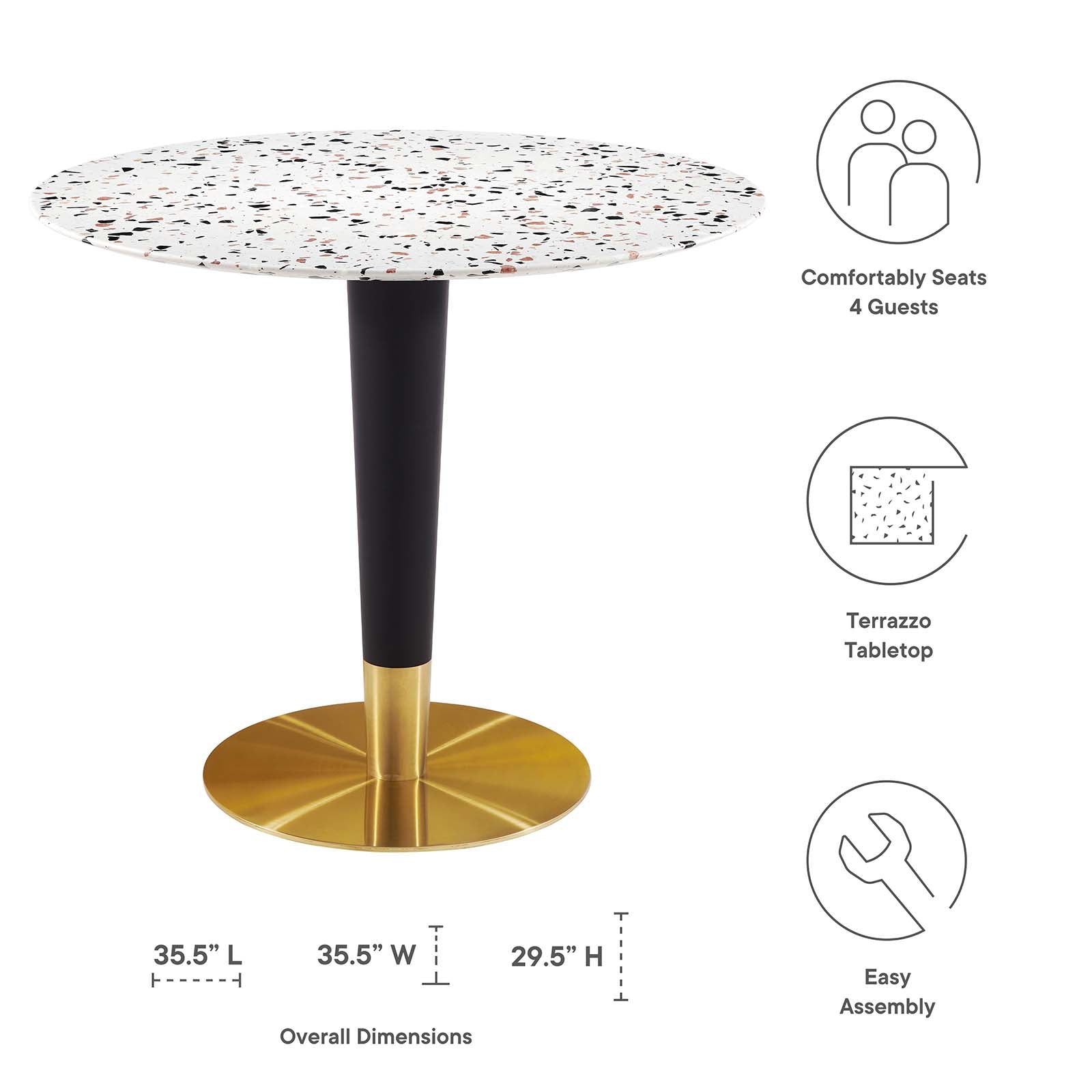 Zinque 36" Round Gold White Terrazzo Dining Table By Modway - EEI-5718-GLD-WHI | Dining Tables |  Modishstore - 5