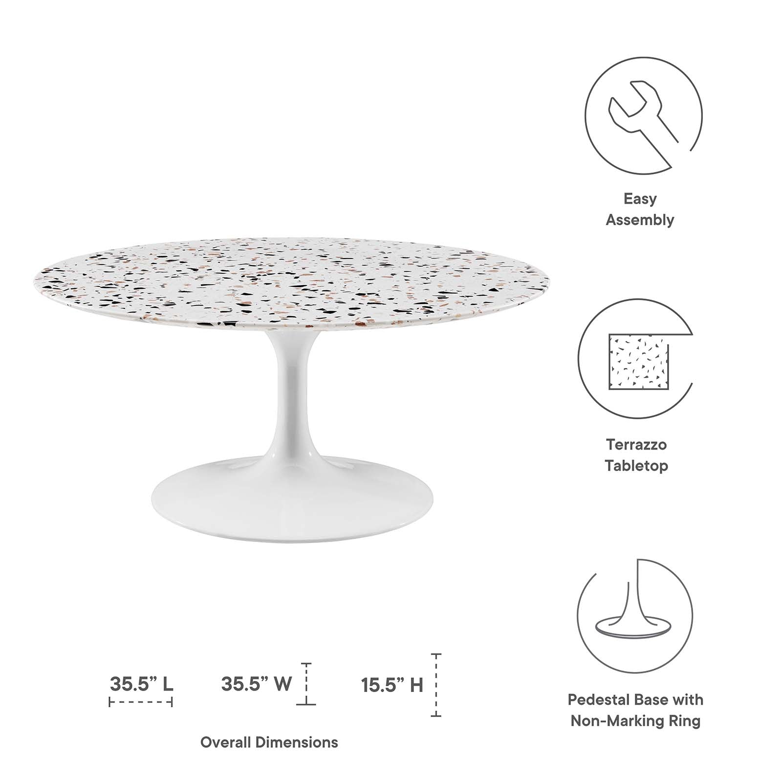 Lippa 36" Round Terrazzo Coffee Table By Modway - EEI-5719-WHI-WHI | Coffee Tables |  Modishstore - 5