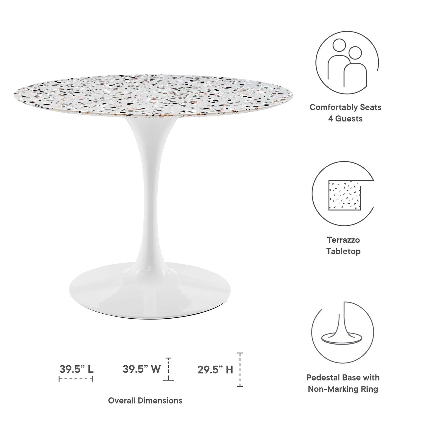 Lippa 40" Round Terrazzo Dining Table By Modway - EEI-5722-WHI-WHI | Dining Tables |  Modishstore - 5