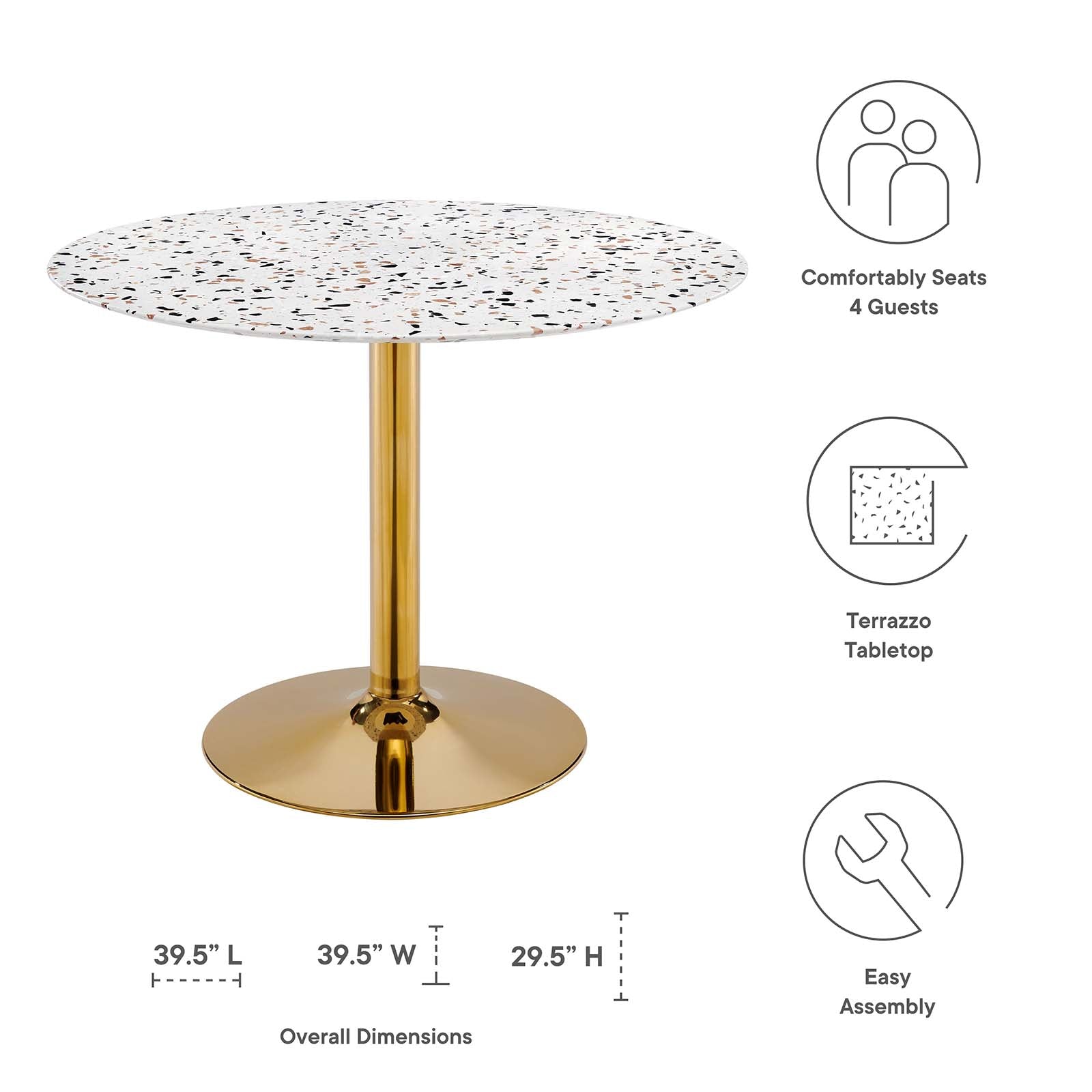 Verne 40" Round Terrazzo Dining Table By Modway - EEI-5726-GLD-WHI | Dining Tables |  Modishstore - 5