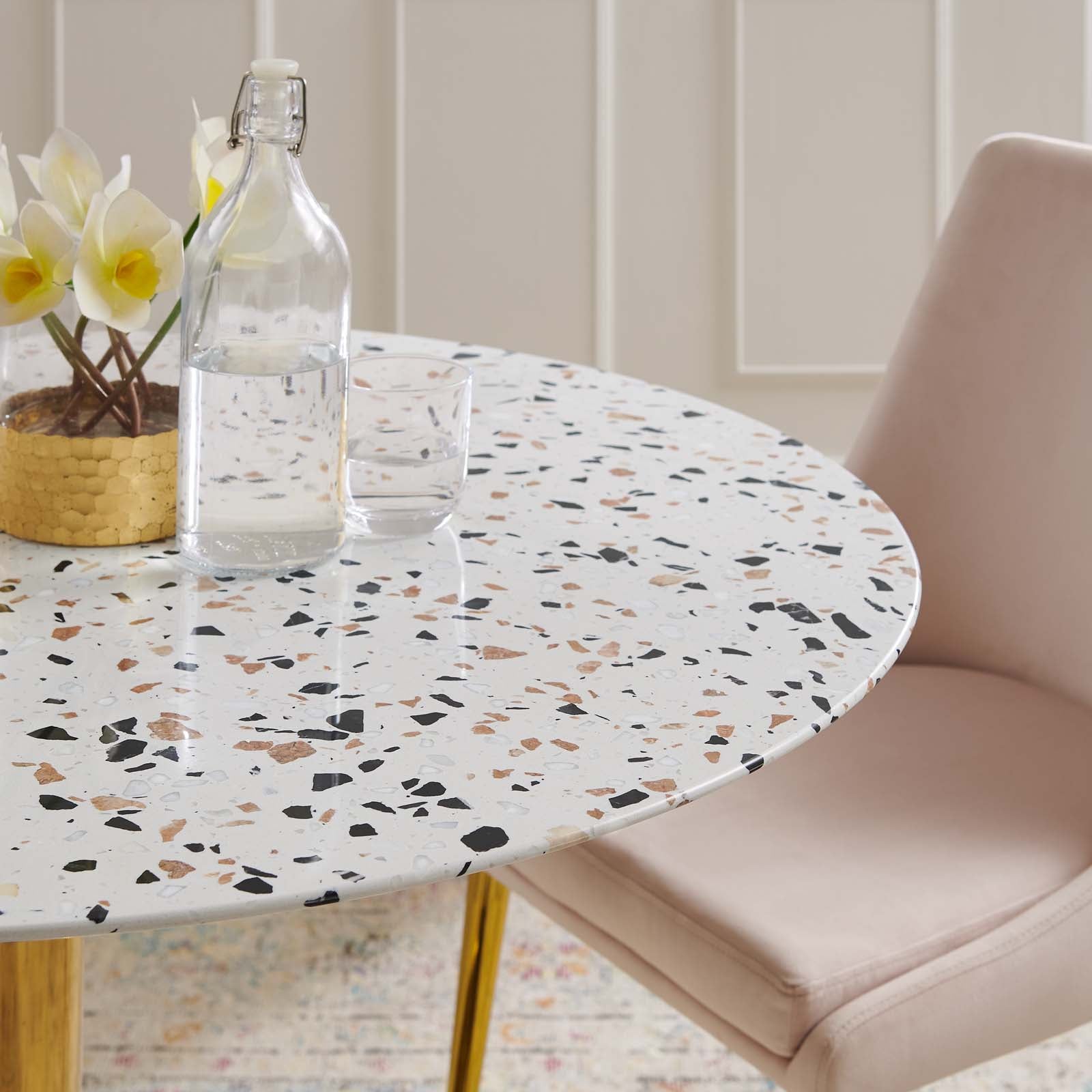 Verne 40" Round Terrazzo Dining Table By Modway - EEI-5726-GLD-WHI | Dining Tables |  Modishstore - 6