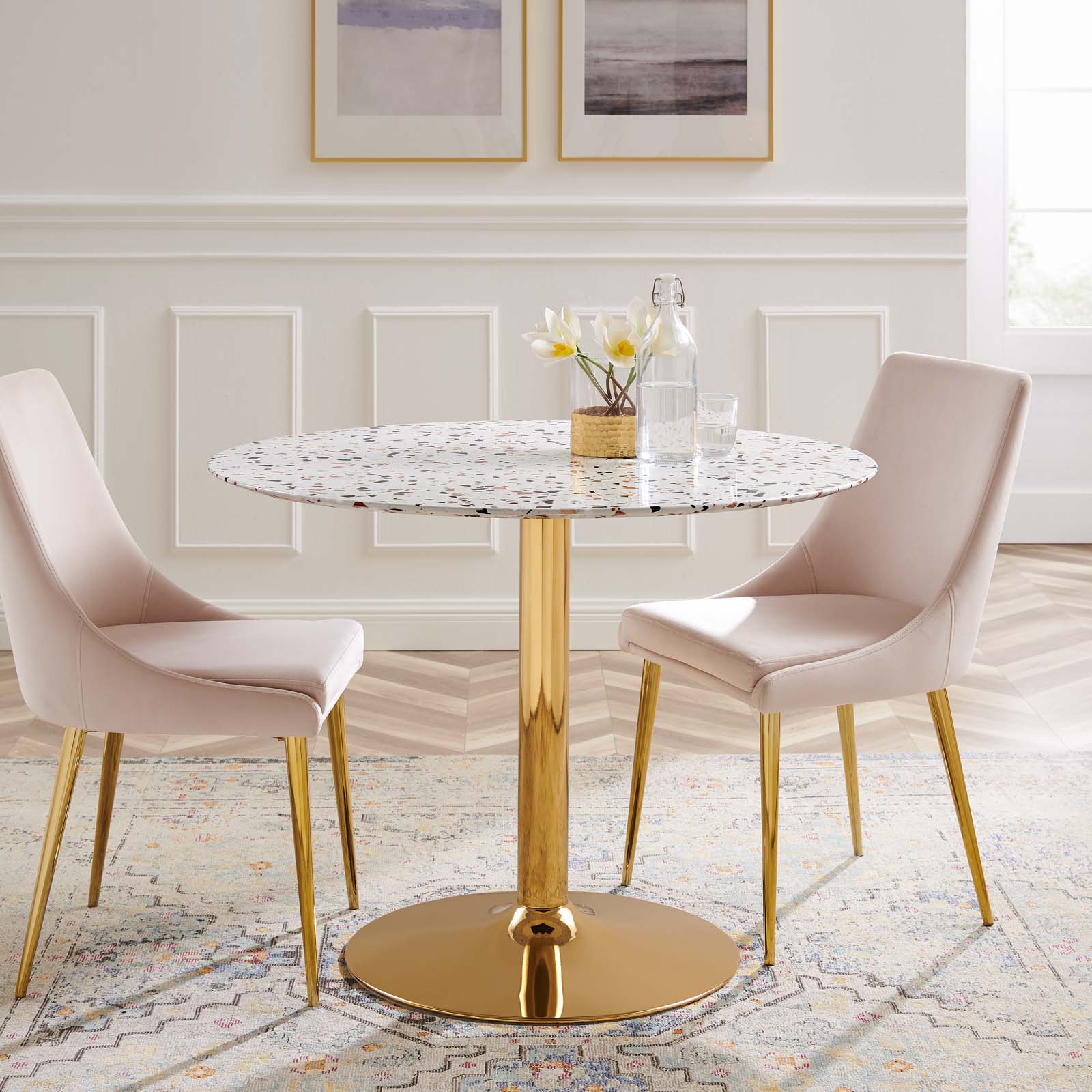 Verne 40" Round Terrazzo Dining Table By Modway - EEI-5726-GLD-WHI | Dining Tables |  Modishstore