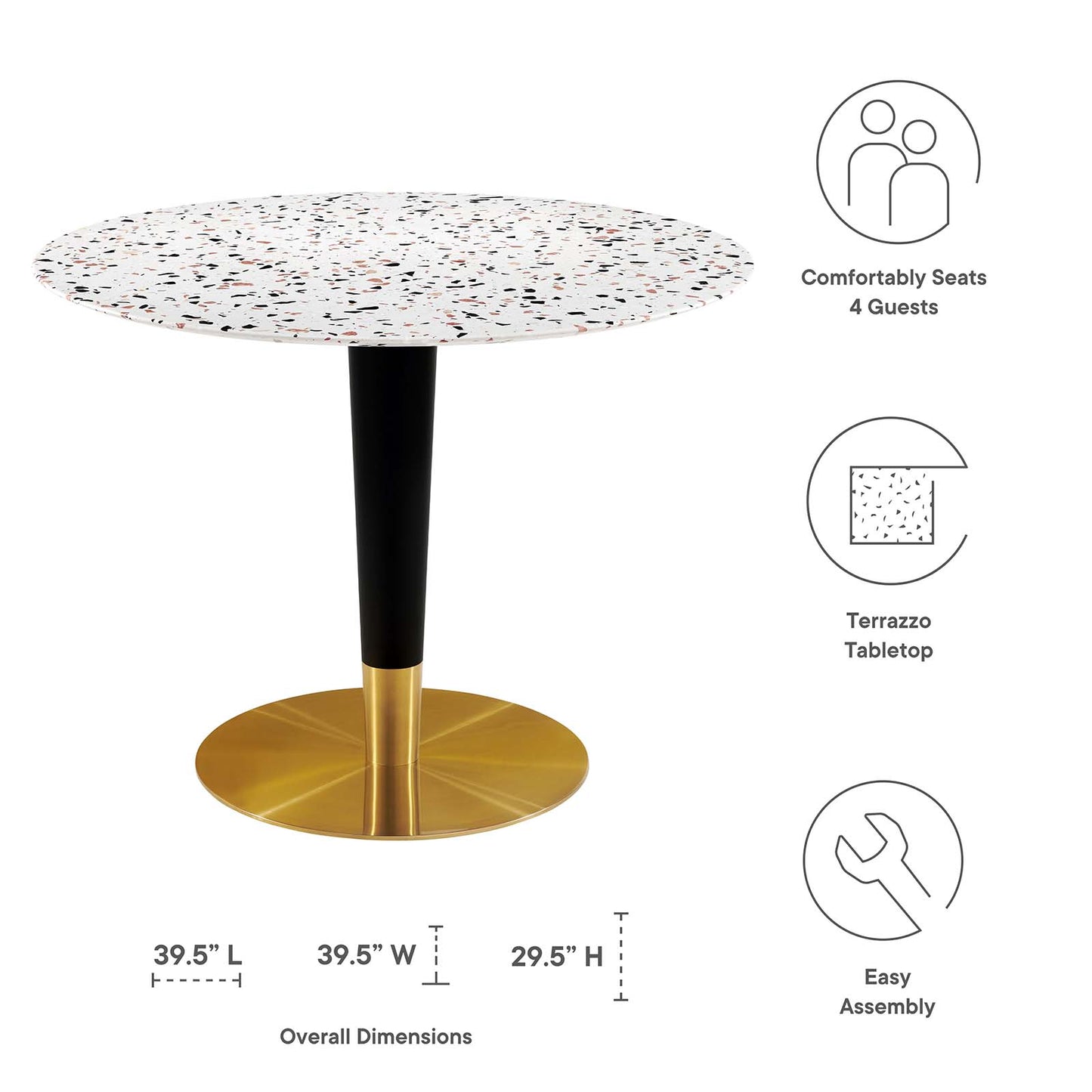 Zinque 40" Round Terrazzo Dining Table By Modway - EEI-5727-GLD-WHI | Dining Tables |  Modishstore - 5
