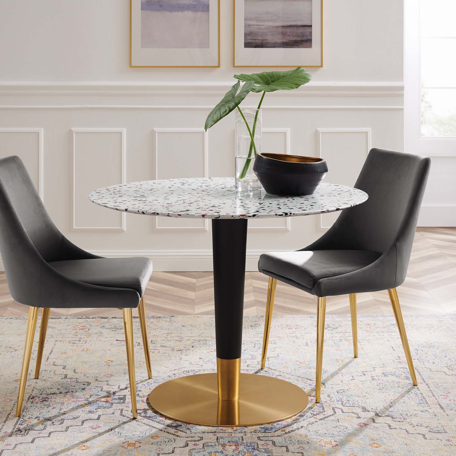 Zinque 40" Round Terrazzo Dining Table By Modway - EEI-5727-GLD-WHI | Dining Tables |  Modishstore