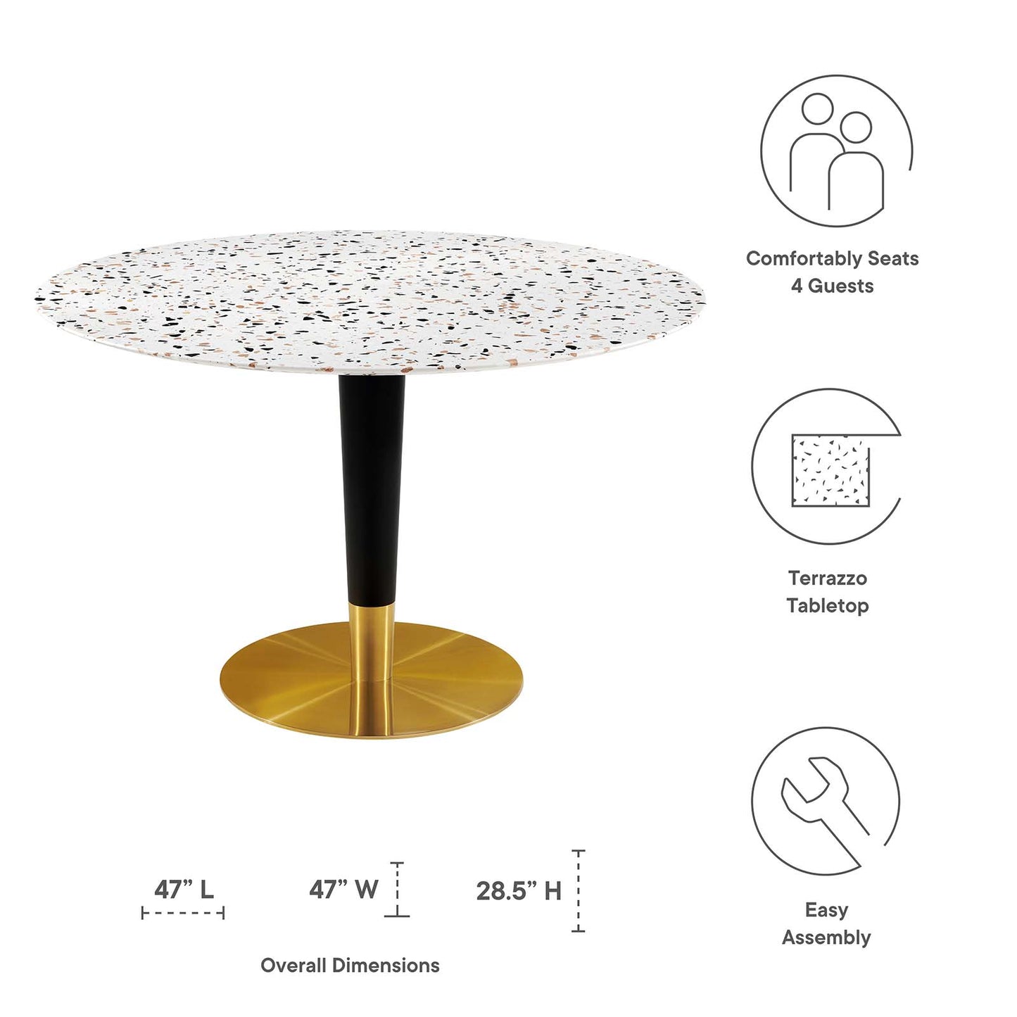 Zinque 47" Round Terrazzo Dining Table By Modway - EEI-5732-GLD-WHI | Dining Tables |  Modishstore - 5