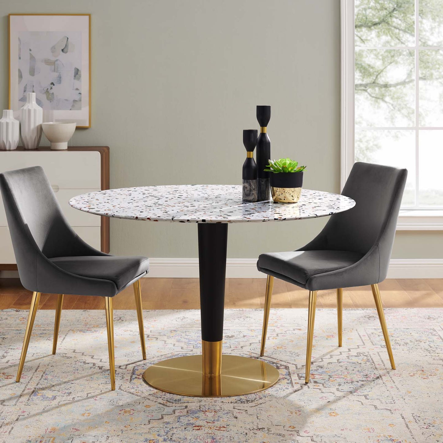 Zinque 47" Round Terrazzo Dining Table By Modway - EEI-5732-GLD-WHI | Dining Tables |  Modishstore