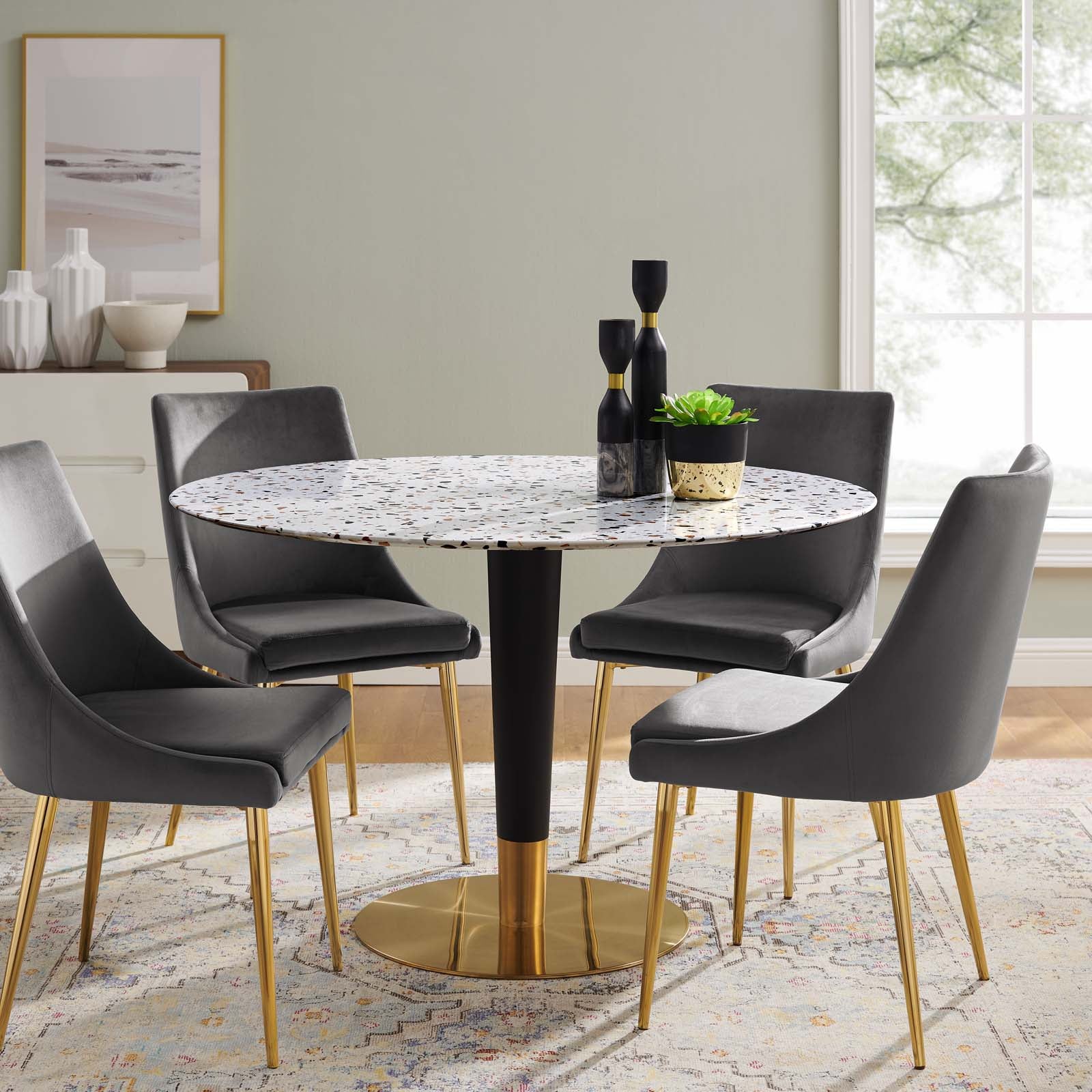 Zinque 47" Round Terrazzo Dining Table By Modway - EEI-5732-GLD-WHI | Dining Tables |  Modishstore - 7