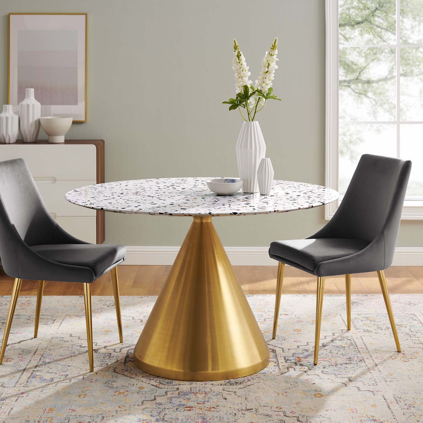 Tupelo 47" Round Terrazzo Dining Table By Modway - EEI-5733-GLD-WHI | Dining Tables |  Modishstore