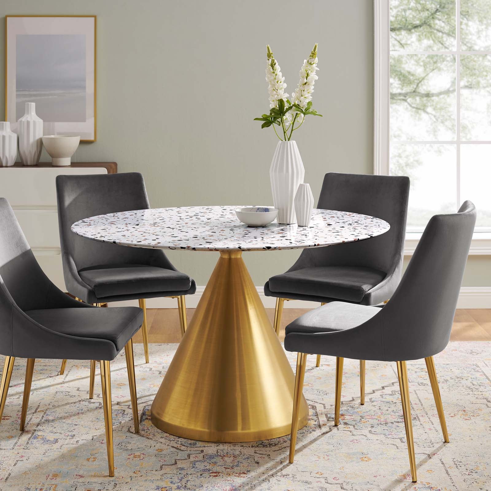 Tupelo 47" Round Terrazzo Dining Table By Modway - EEI-5733-GLD-WHI | Dining Tables |  Modishstore - 7
