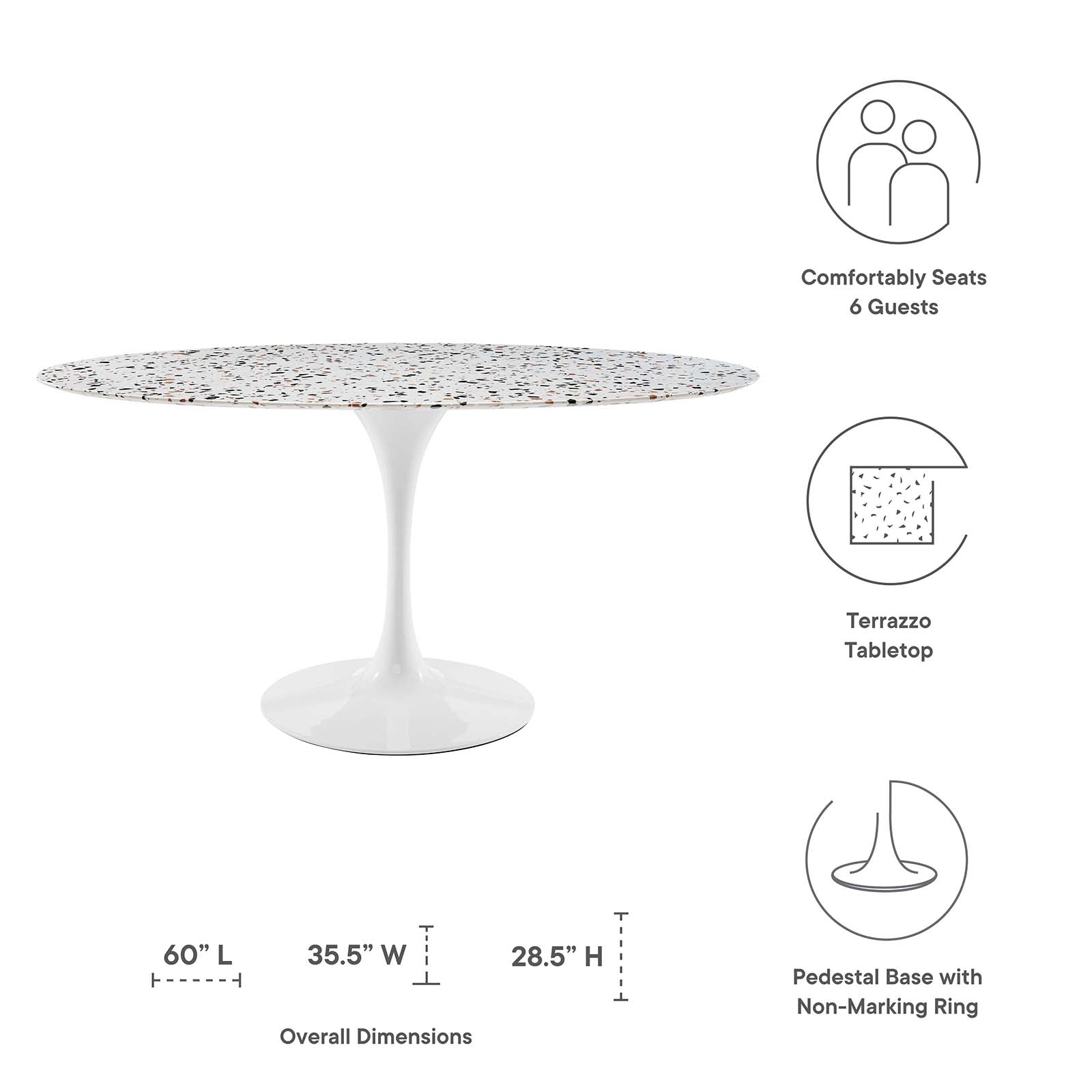 Lippa 60" Oval Terrazzo Dining Table By Modway - EEI-5734-WHI-WHI | Dining Tables |  Modishstore - 5