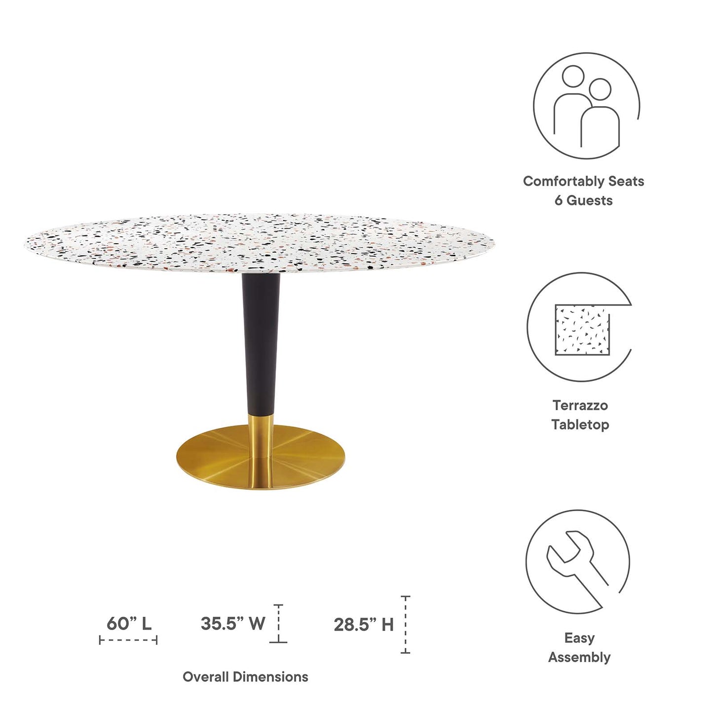 Zinque 60" Oval Terrazzo Dining Table By Modway - EEI-5738-GLD-WHI | Dining Tables |  Modishstore - 5