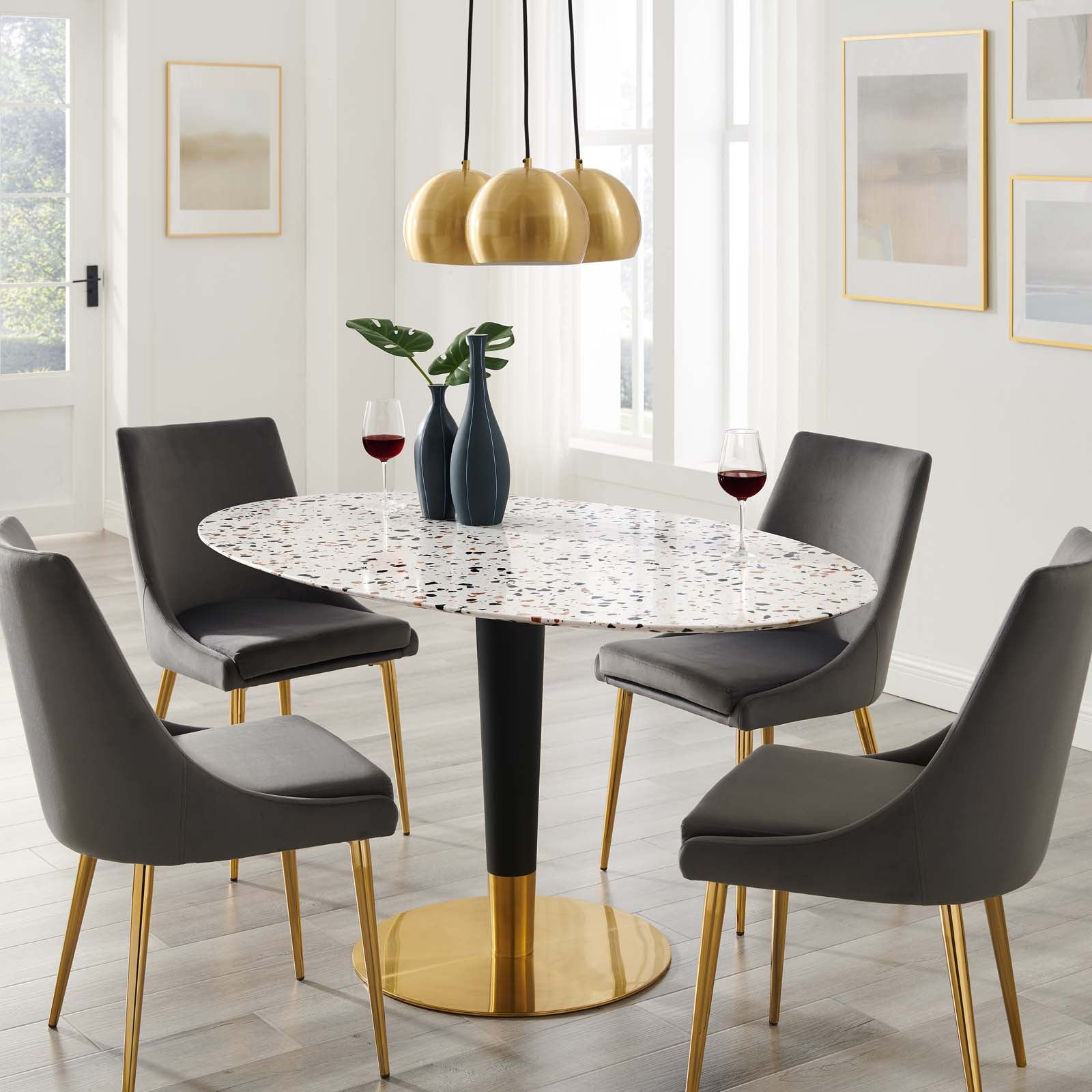 Zinque 60" Oval Terrazzo Dining Table By Modway - EEI-5738-GLD-WHI | Dining Tables |  Modishstore