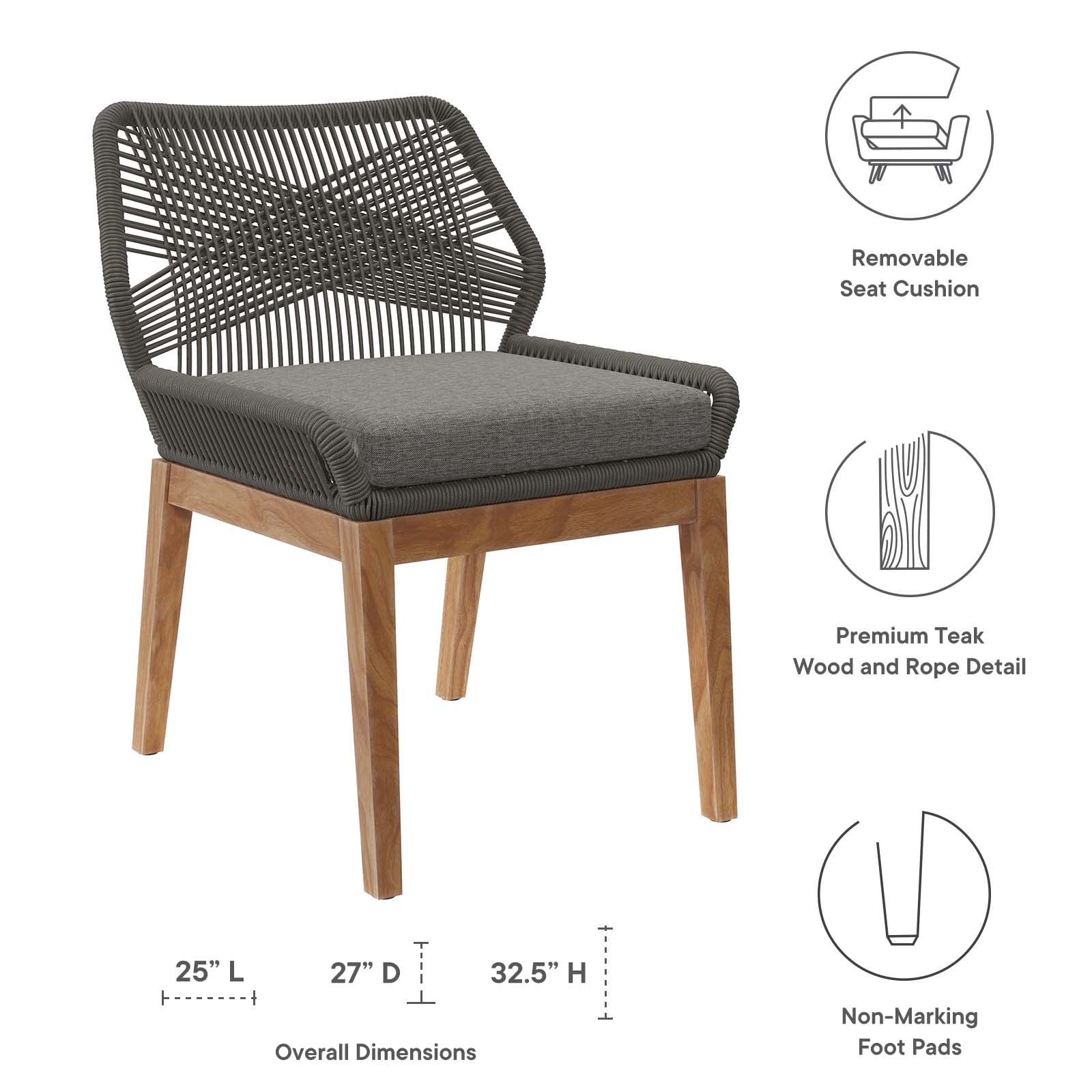 Wellspring Outdoor Patio Teak Wood Dining Chair By Modway - EEI-5747 | Outdoor Chairs | Modishstore - 12
