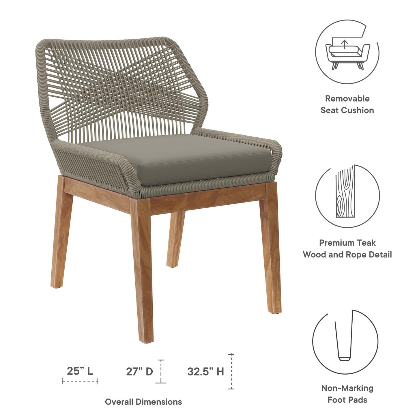 Wellspring Outdoor Patio Teak Wood Dining Chair By Modway - EEI-5747 | Outdoor Chairs | Modishstore - 19