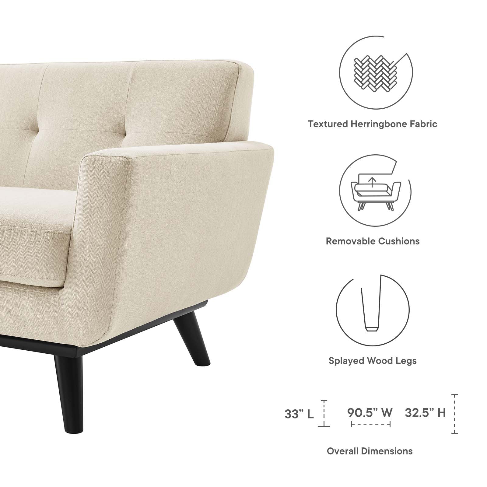 Engage Herringbone Fabric Sofa By Modway - EEI-5760-BEI | Sofas |  Modishstore - 7