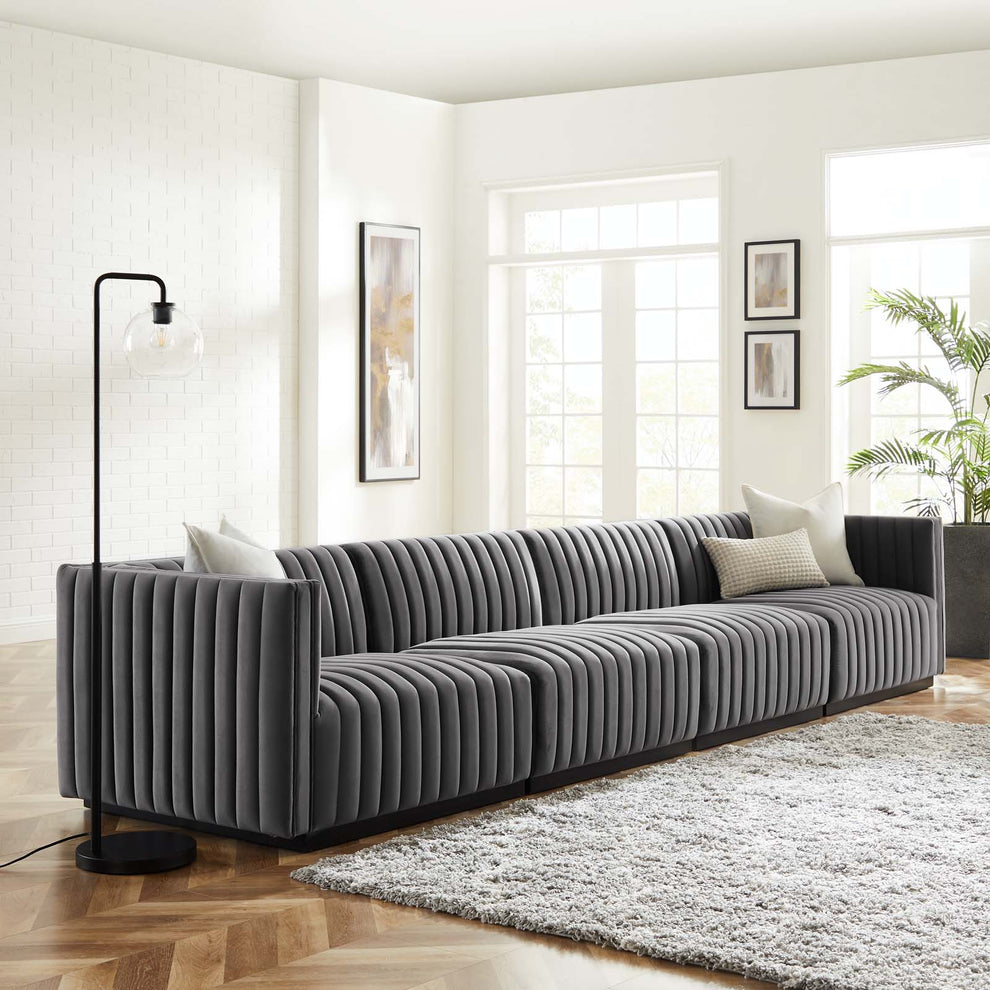 Conjure Channel Tufted Performance Velvet 4-Piece Sofa By Modway - EEI-5767 | Sofa Set | Modishstore - 32