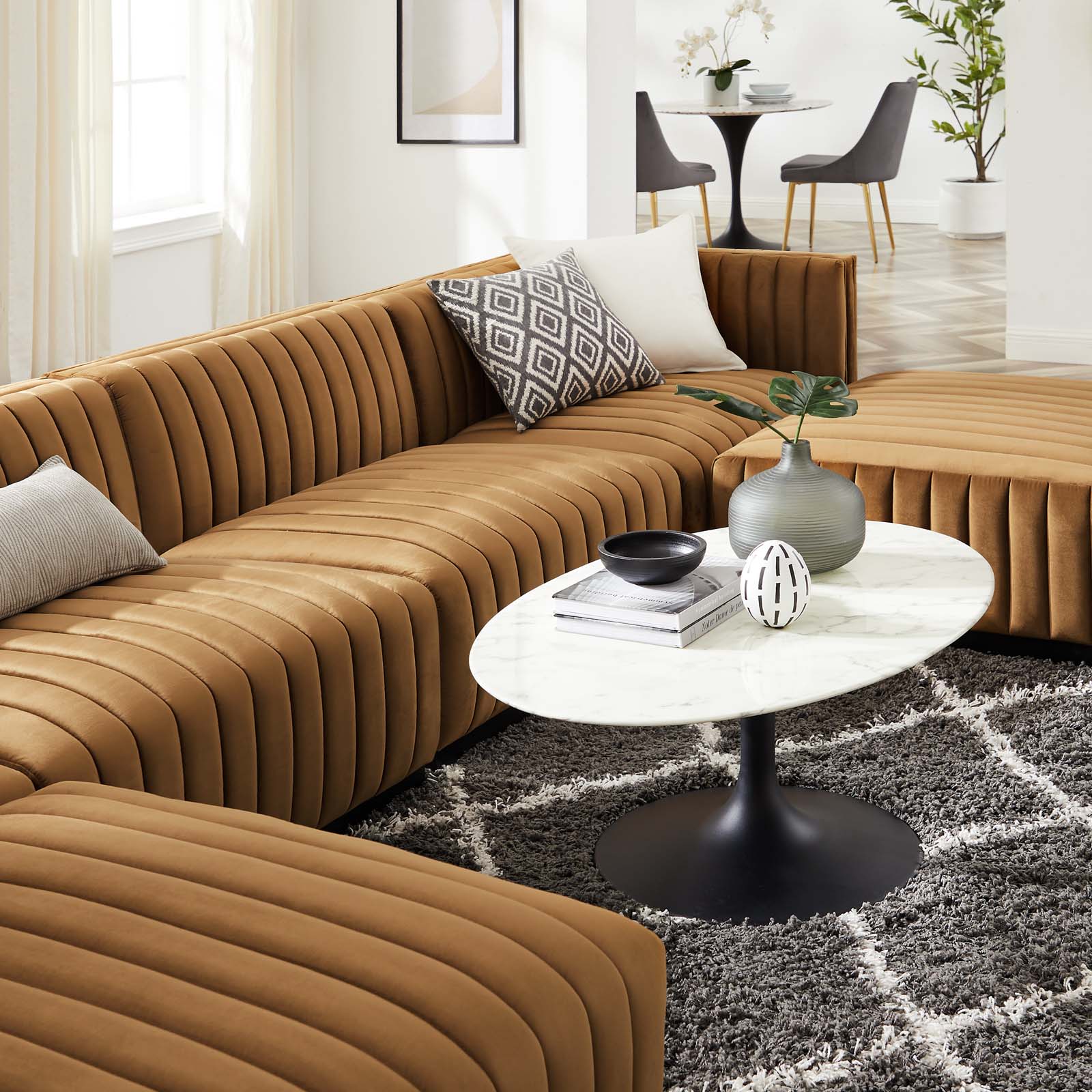 Conjure Channel Tufted Performance Velvet 6-Piece Sectional By Modway - EEI-5768 | Sofa Set | Modishstore - 9