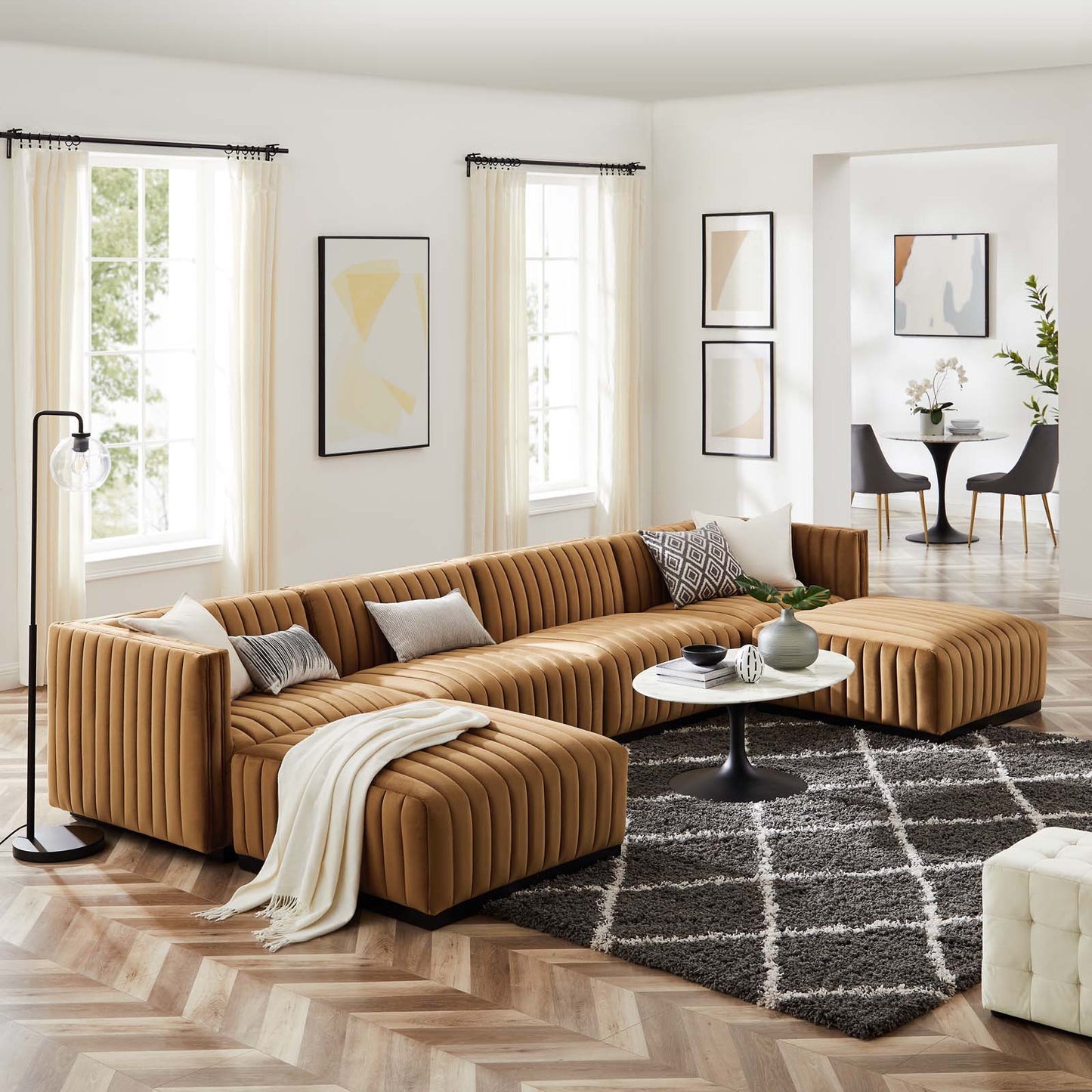 Conjure Channel Tufted Performance Velvet 6-Piece Sectional By Modway - EEI-5768 | Sofa Set | Modishstore - 1