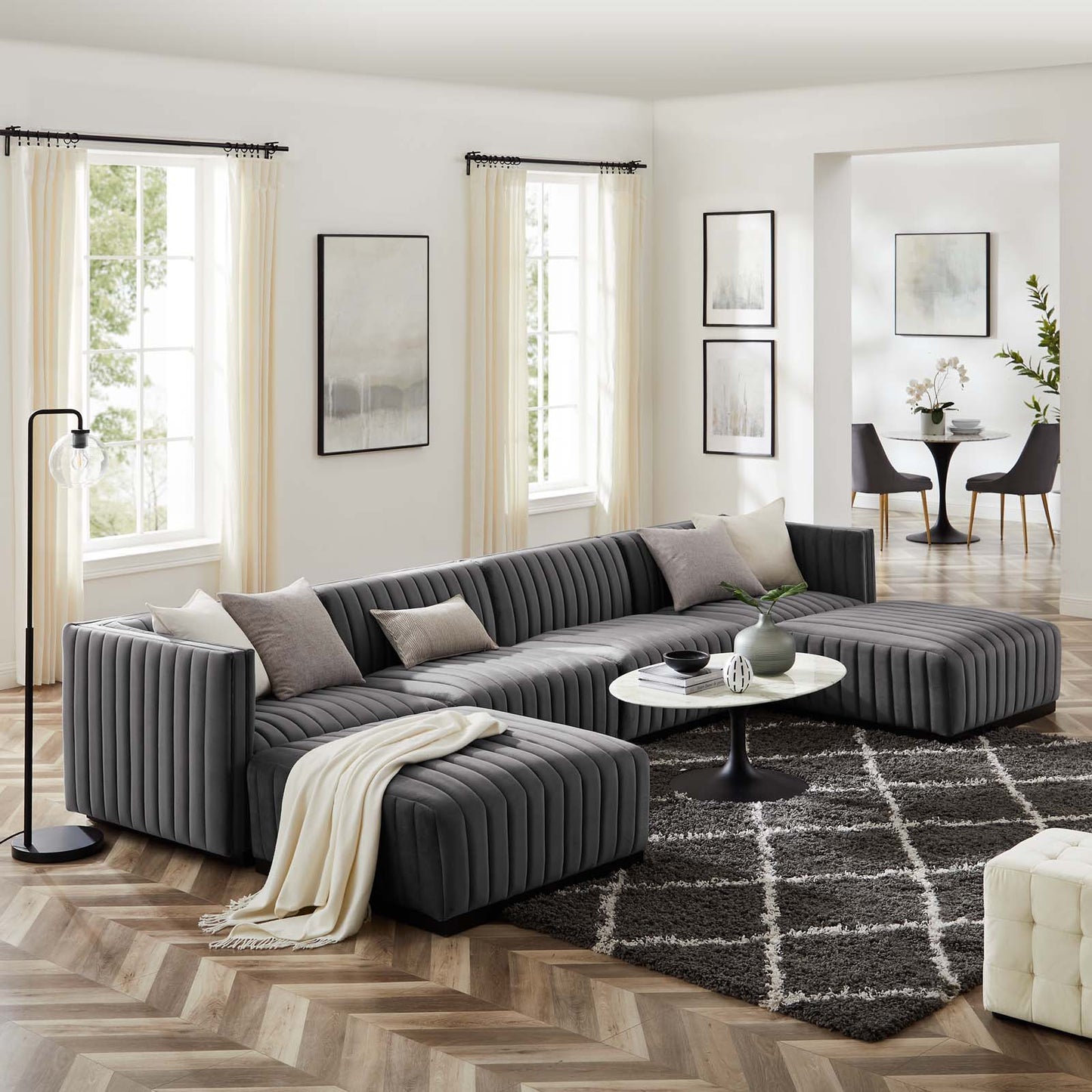 Conjure Channel Tufted Performance Velvet 6-Piece Sectional By Modway - EEI-5768 | Sofa Set | Modishstore - 41