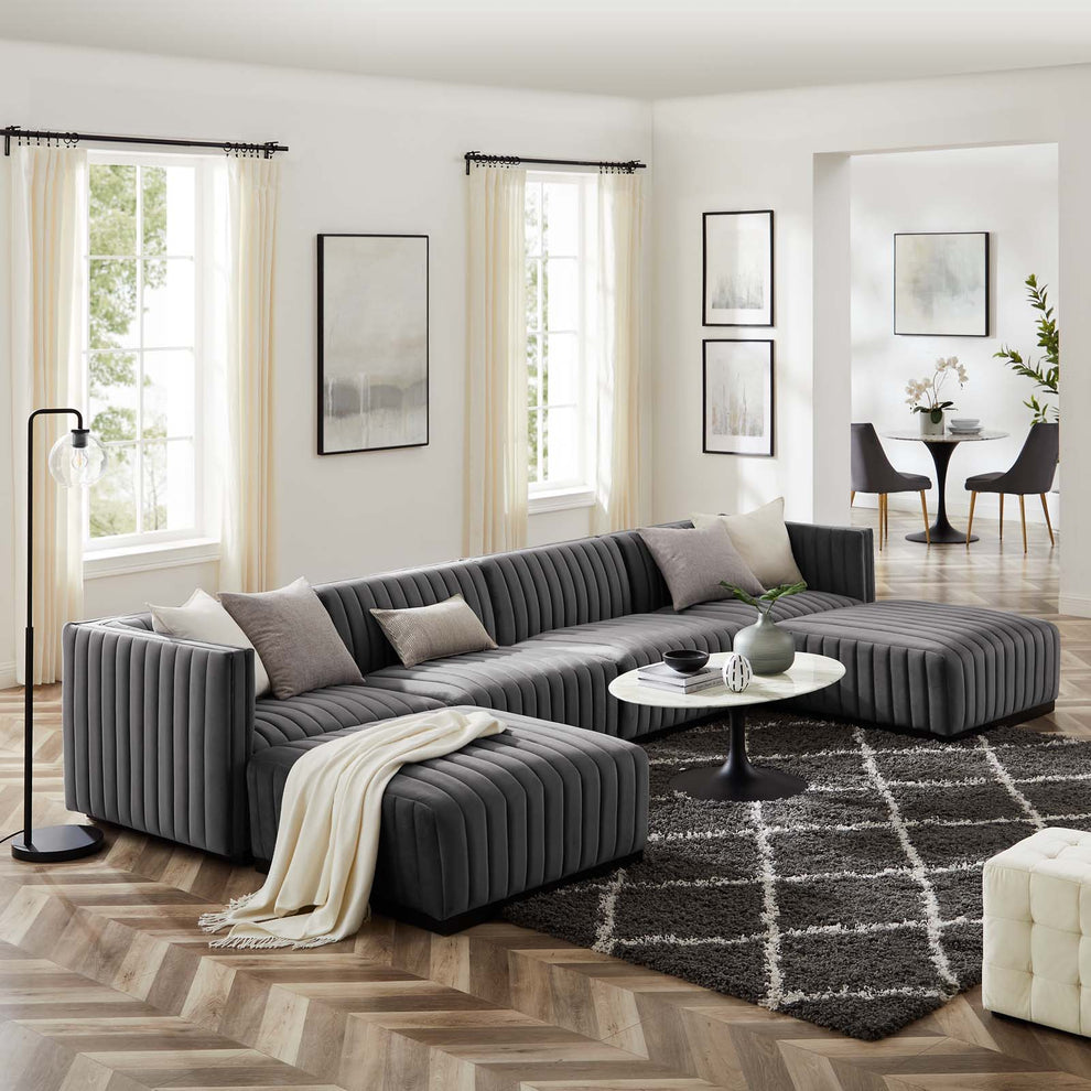 Conjure Channel Tufted Performance Velvet 6-Piece Sectional By Modway - EEI-5768 | Sofa Set | Modishstore - 41