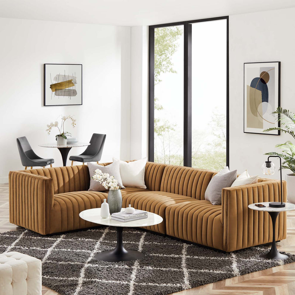 Conjure Channel Tufted Performance Velvet 4-Piece Sectional By Modway - EEI-5769 | Sectional | Modishstore - 9