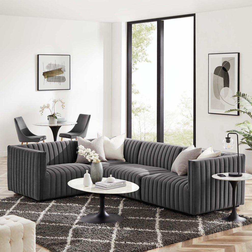 Conjure Channel Tufted Performance Velvet 4-Piece Sectional By Modway - EEI-5769 | Sectional | Modishstore - 41