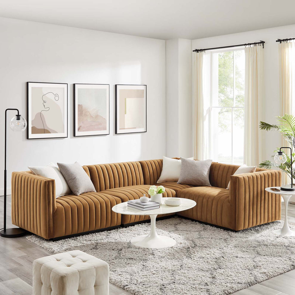 Conjure Channel Tufted Performance Velvet 4-Piece Sectional By Modway - EEI-5770 | Sectional | Modishstore - 1