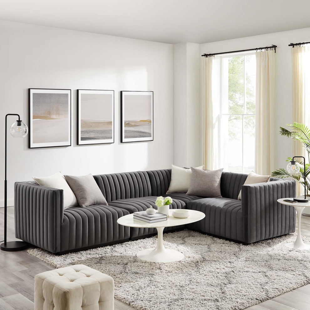 Conjure Channel Tufted Performance Velvet 4-Piece Sectional By Modway - EEI-5770 | Sectional | Modishstore - 41