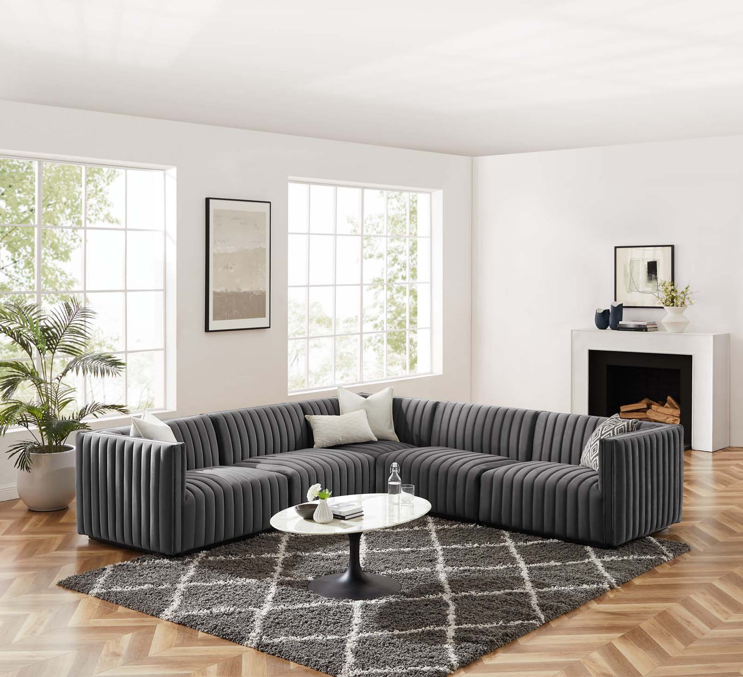 Conjure Channel Tufted Performance Velvet 5-Piece Sectional By Modway - EEI-5771 | Sectional | Modishstore - 41