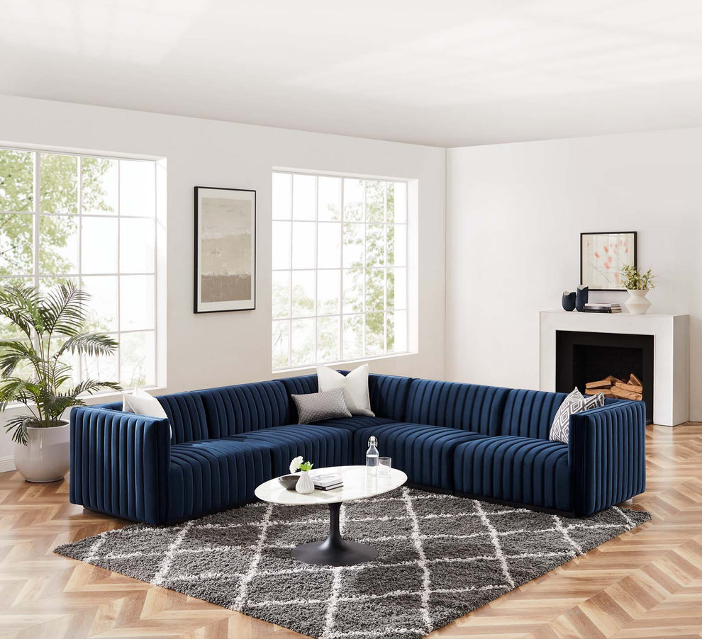 Conjure Channel Tufted Performance Velvet 5-Piece Sectional By Modway - EEI-5771 | Sectional | Modishstore - 57