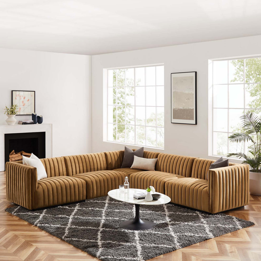 Conjure Channel Tufted Performance Velvet 5-Piece Sectional By Modway - EEI-5772 | Sectional | Modishstore - 1