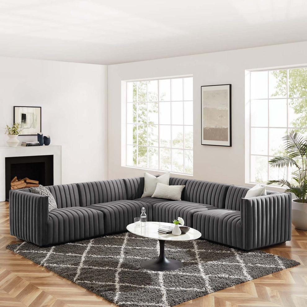 Conjure Channel Tufted Performance Velvet 5-Piece Sectional By Modway - EEI-5772 | Sectional | Modishstore - 41