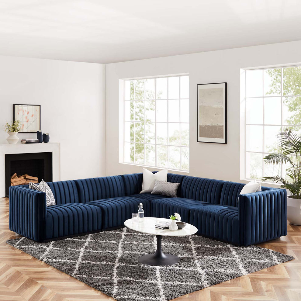 Conjure Channel Tufted Performance Velvet 5-Piece Sectional By Modway - EEI-5772 | Sectional | Modishstore - 57