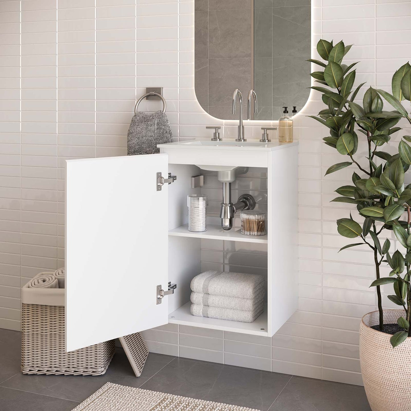 Bryn 18" Wall-Mount Bathroom Vanity By Modway - EEI-5776-GRY-BLK | Bathroom Accessories |  Modishstore - 32