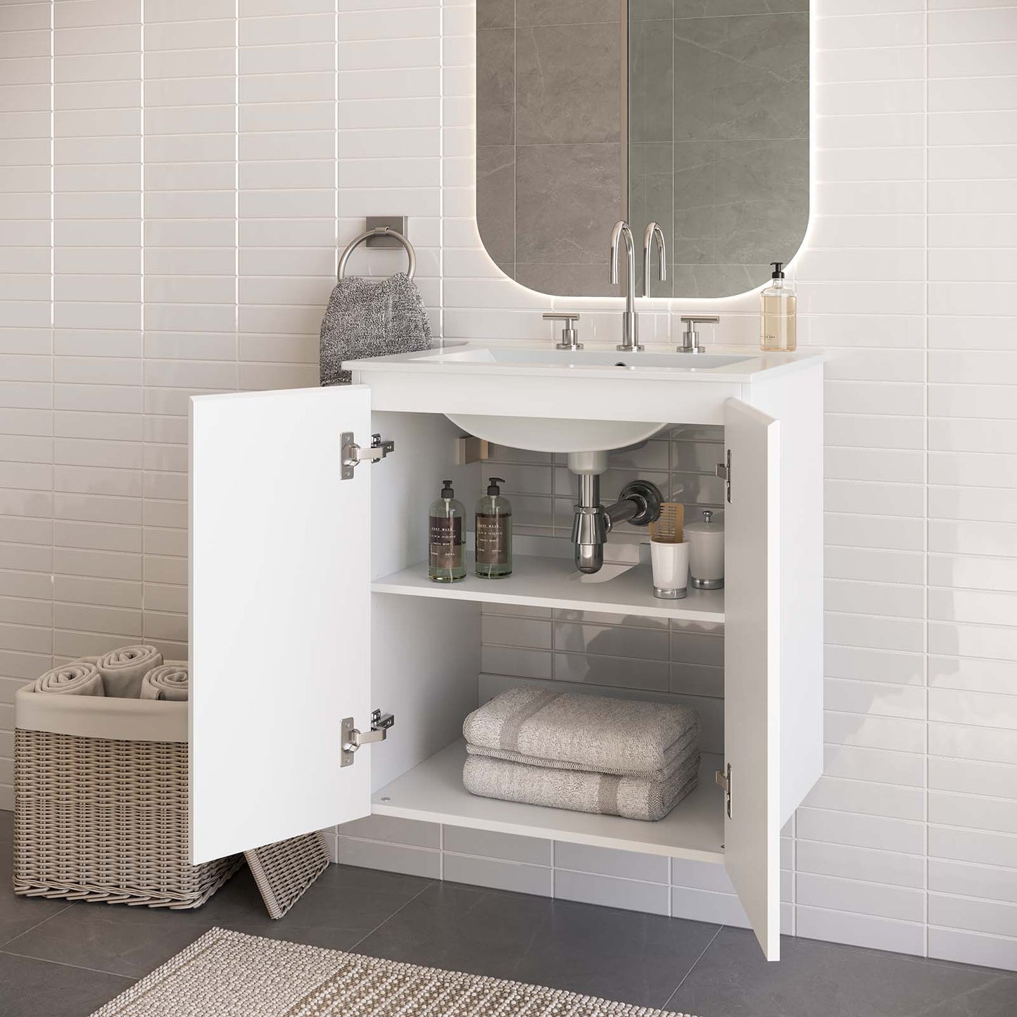 Bryn 24" Wall-Mount Bathroom Vanity By Modway - EEI-5777-GRY-BLK | Bathroom Accessories |  Modishstore - 32