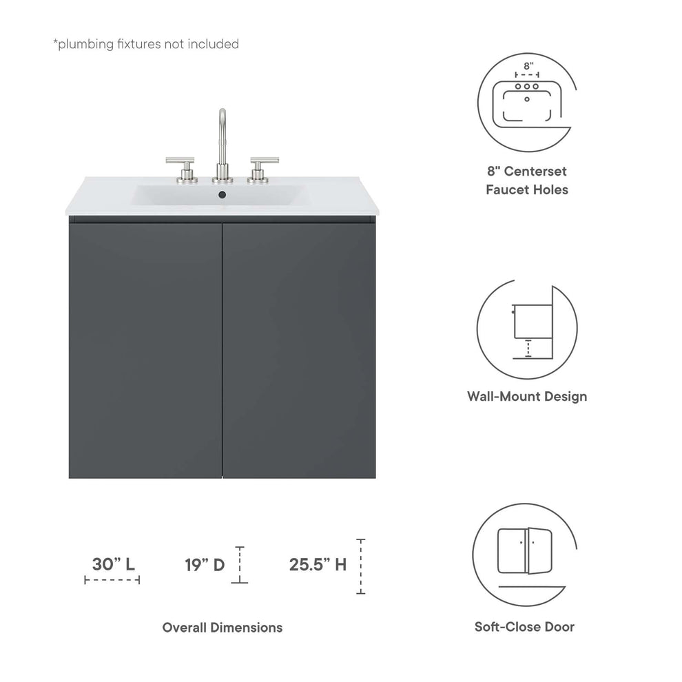 Bryn 30" Wall-Mount Bathroom Vanity By Modway - EEI-5778 | Bathroom Accessories | Modishstore - 15