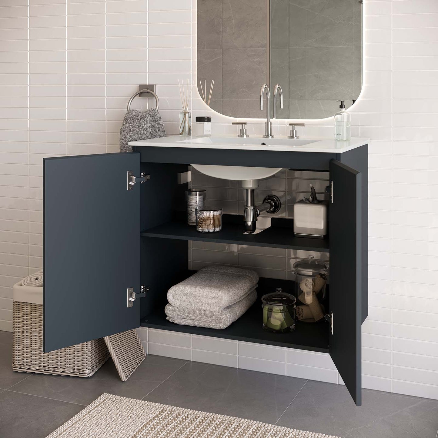 Bryn 30" Wall-Mount Bathroom Vanity By Modway - EEI-5778-GRY-BLK | Bathroom Accessories |  Modishstore - 16