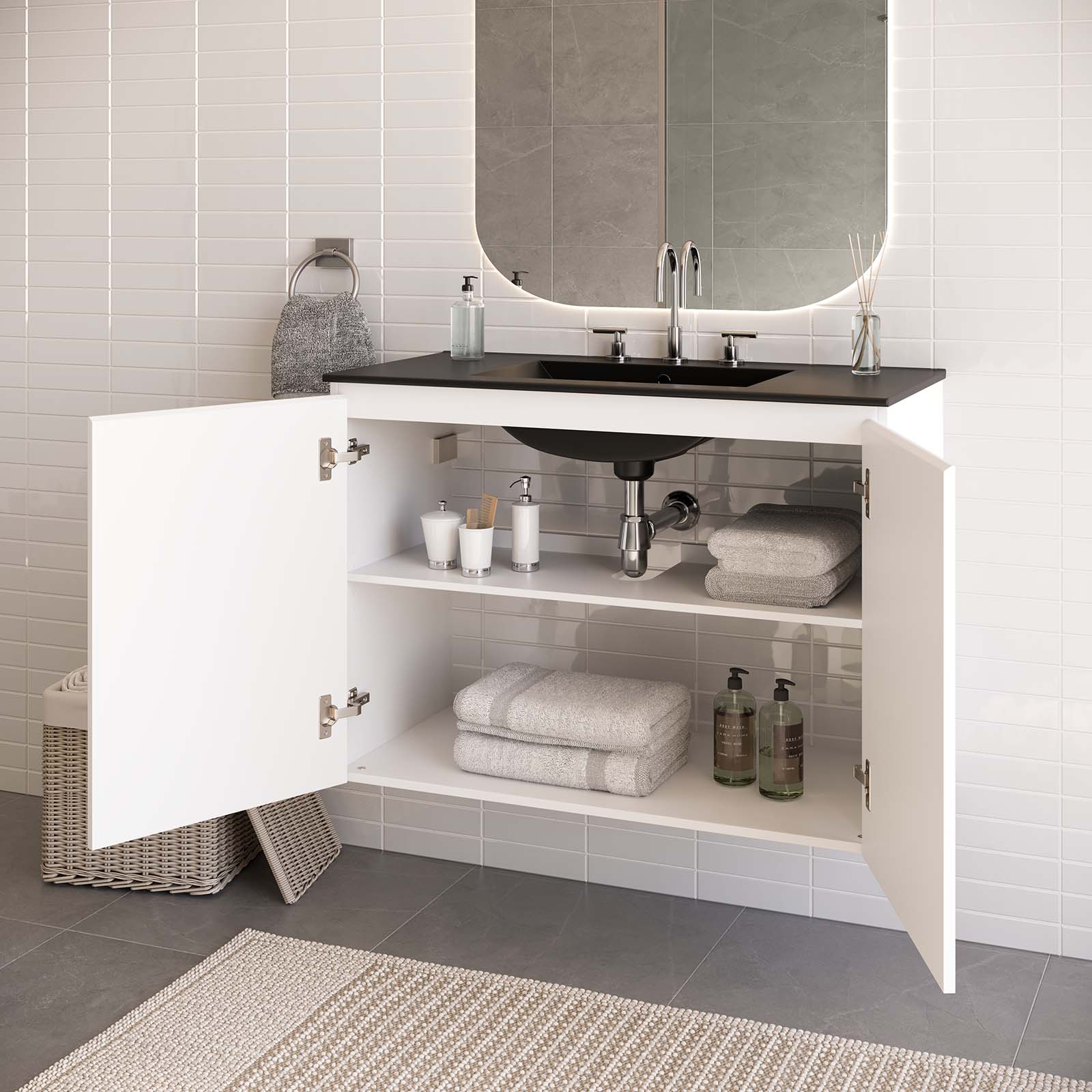 Bryn 36" Wall-Mount Bathroom Vanity By Modway - EEI-5779-GRY-BLK | Bathroom Accessories |  Modishstore - 24