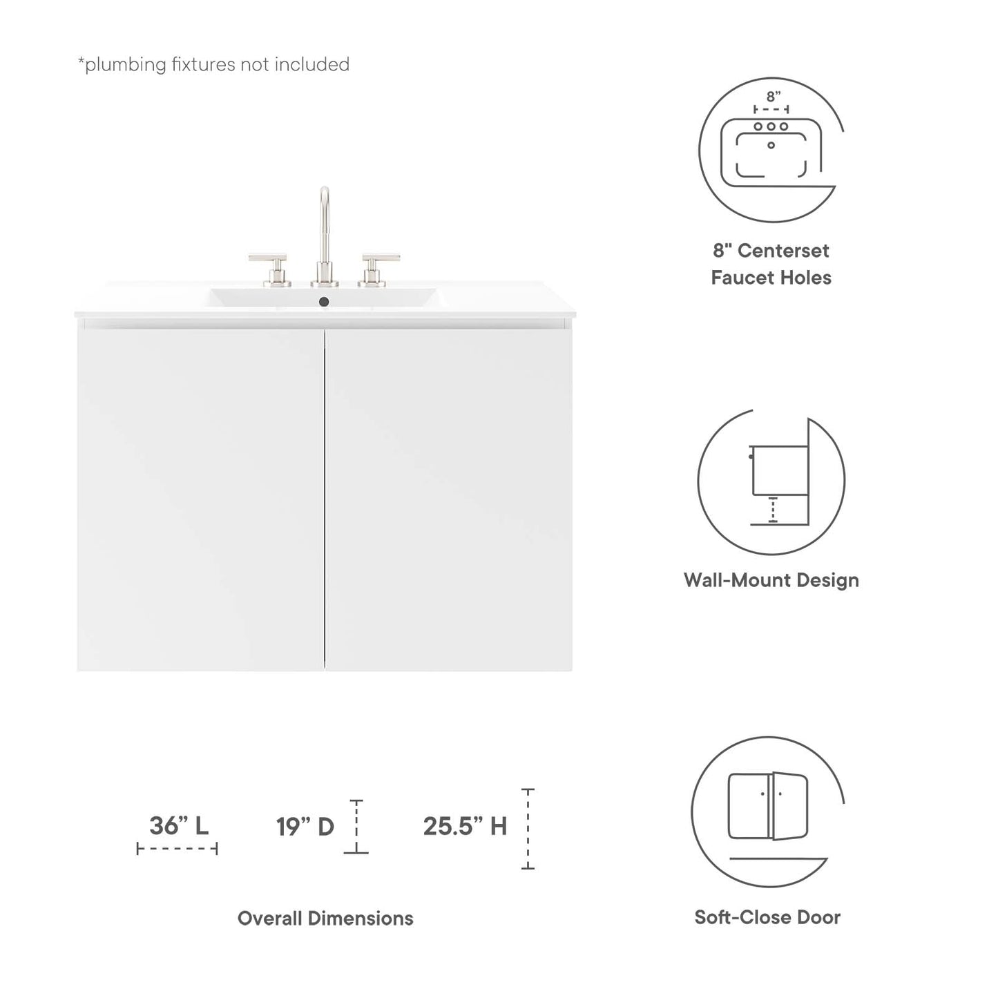 Bryn 36" Wall-Mount Bathroom Vanity By Modway - EEI-5779-GRY-BLK | Bathroom Accessories |  Modishstore - 31