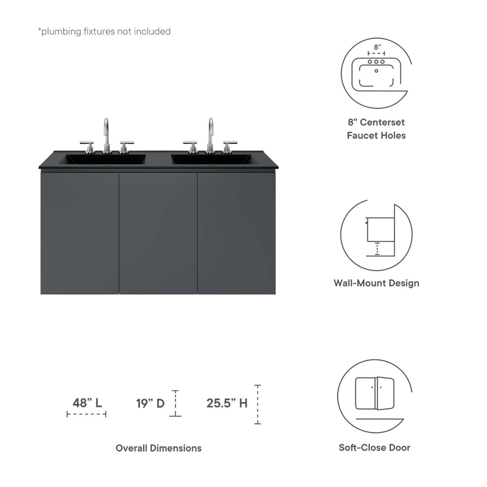 Bryn 48" Wall-Mount Double Sink Bathroom Vanity By Modway - EEI-5781 | Bathroom Accessories | Modishstore - 8