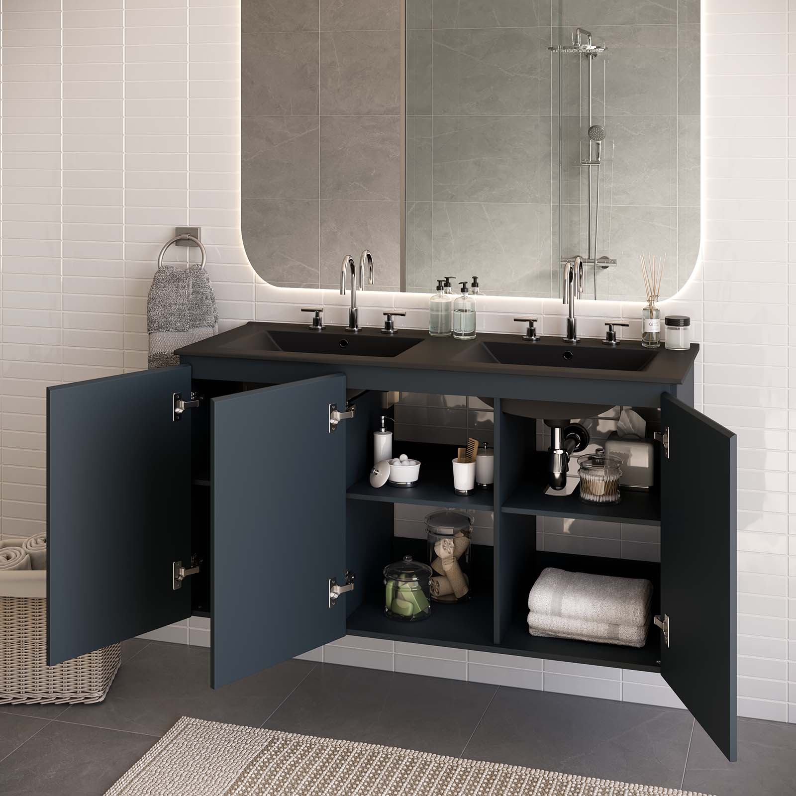 Bryn 48" Wall-Mount Double Sink Bathroom Vanity By Modway - EEI-5781-GRY-BLK | Bathroom Accessories |  Modishstore