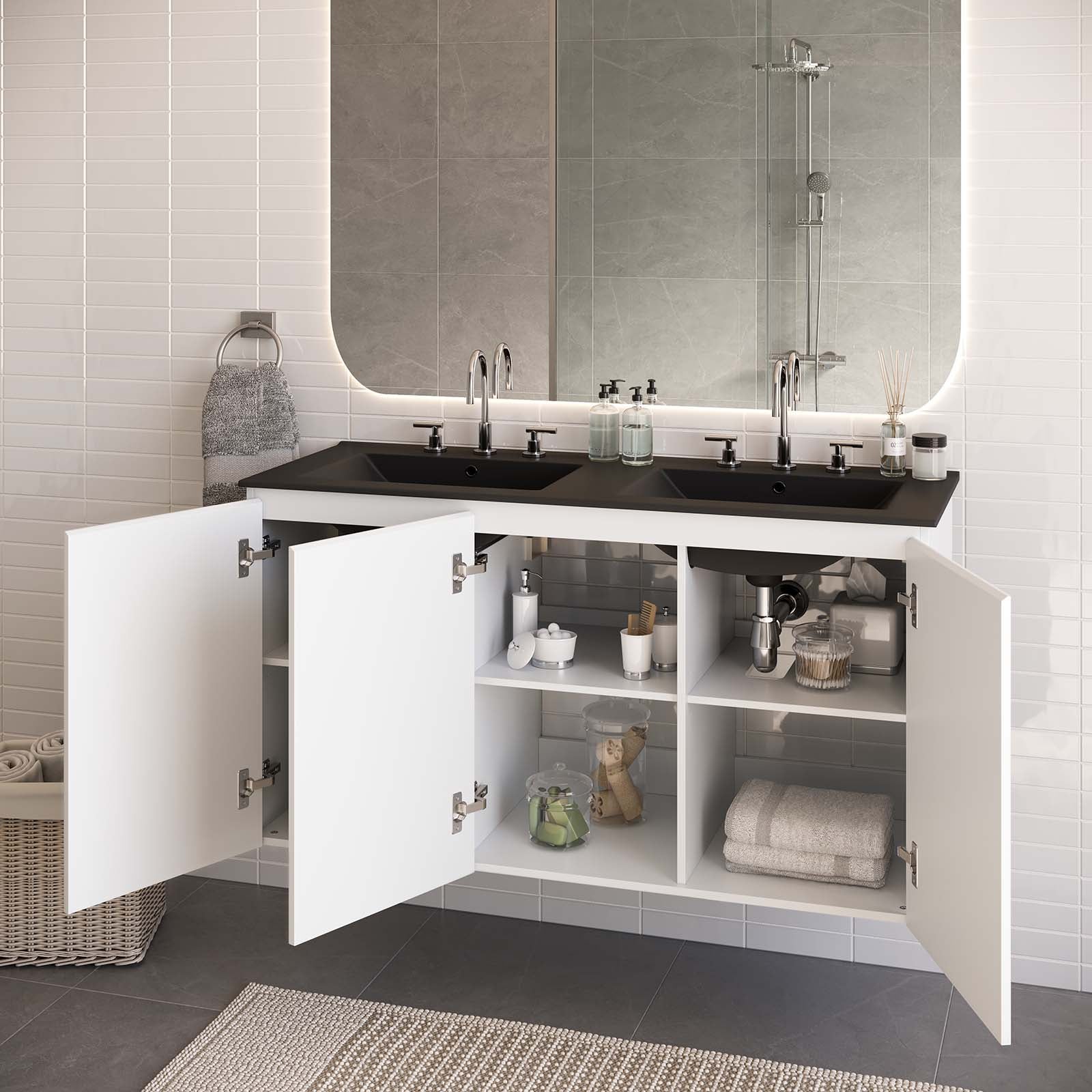 Bryn 48" Wall-Mount Double Sink Bathroom Vanity By Modway - EEI-5781-GRY-BLK | Bathroom Accessories |  Modishstore - 24
