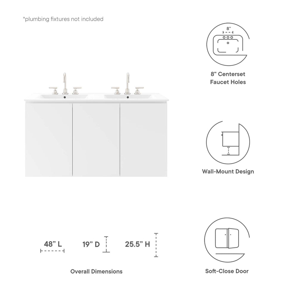 Bryn 48" Wall-Mount Double Sink Bathroom Vanity By Modway - EEI-5781 | Bathroom Accessories | Modishstore - 31